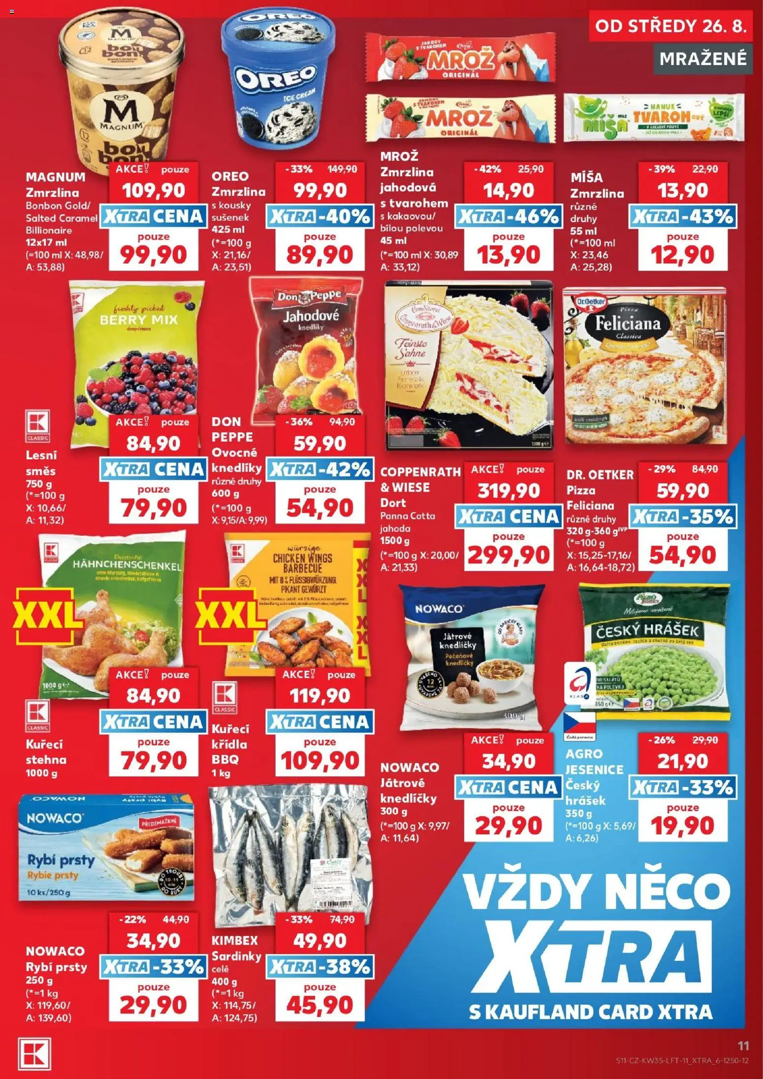 Kaufland leták - Praha 8 od 26.08.2026 | Strana: 11 | Produkty: Zmrzlina, Sardinky, Játrové knedlíčky, Dort