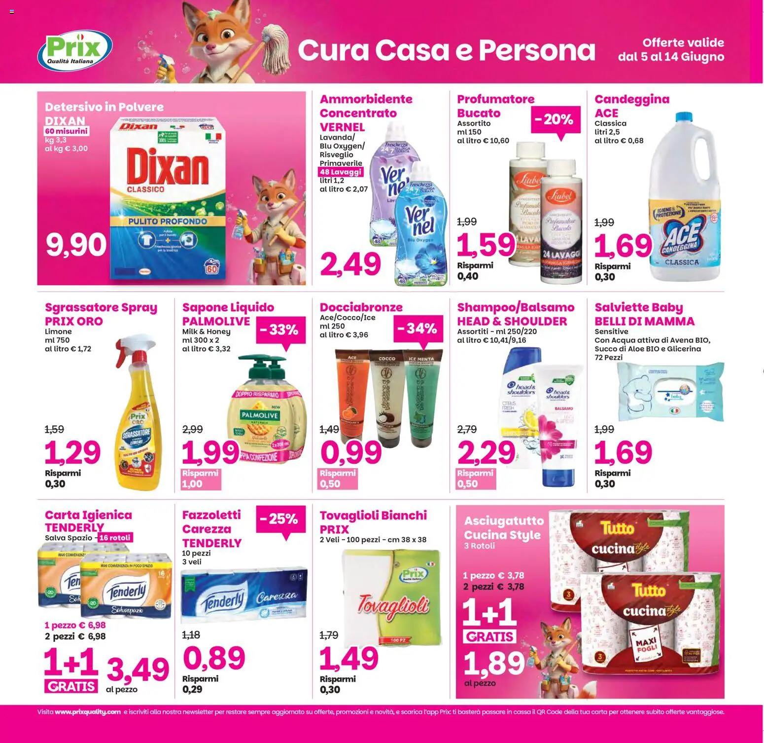 Volantino Prix del 05.06.2026 | Pagina: 20 | Prodotti: Balsamo, Detersivo in polvere, Candeggina, Sgrassatore