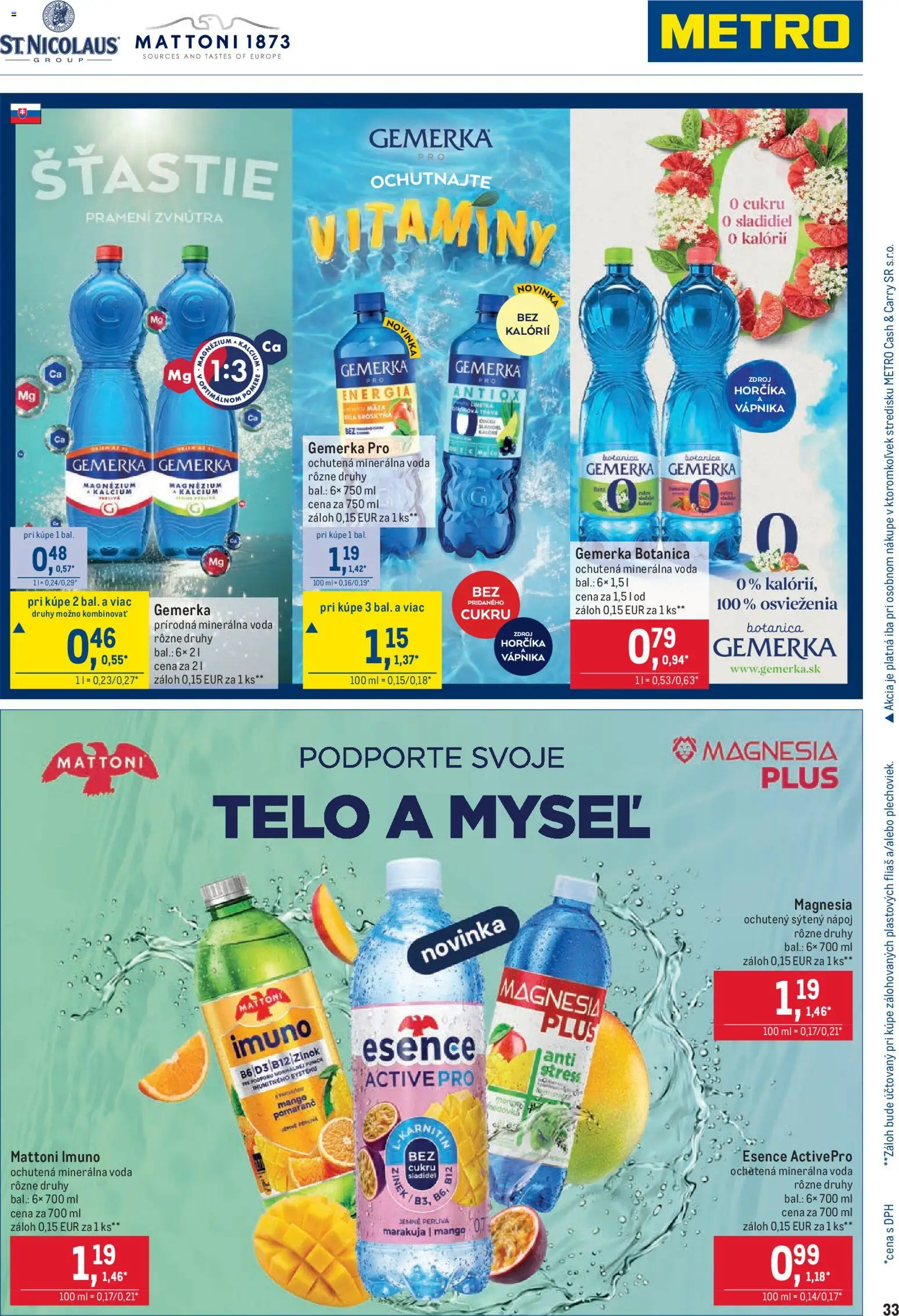 Nové Metro akcie – leták je platný od 26.08.2026 | Strana: 33 | Produkty: Magnesia, Mattoni, Minerálna voda, Mango