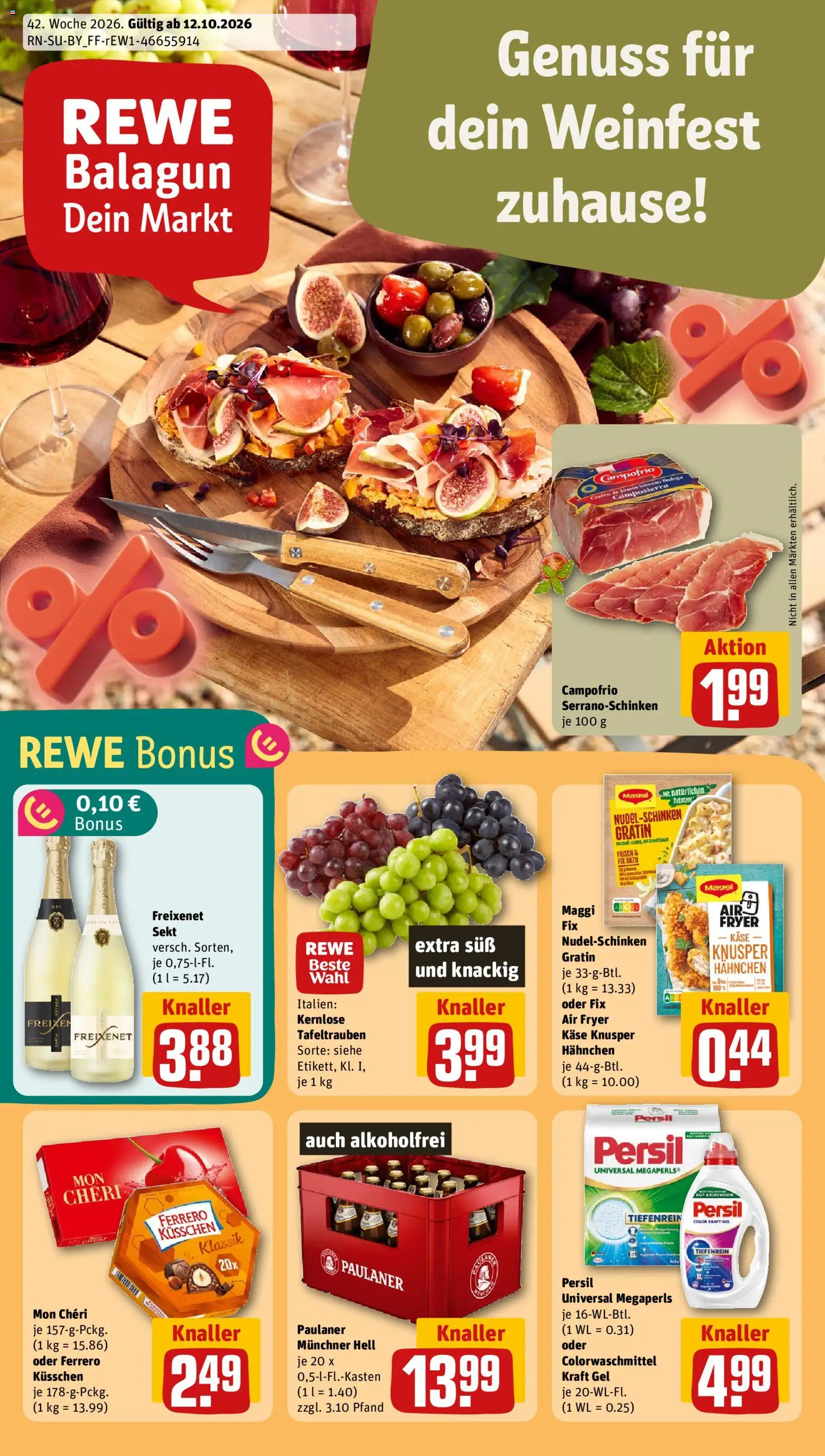 {H1} | Pagina: 1 | Producten: Jamón Serrano, Mon Chéri, Sekt, Gel