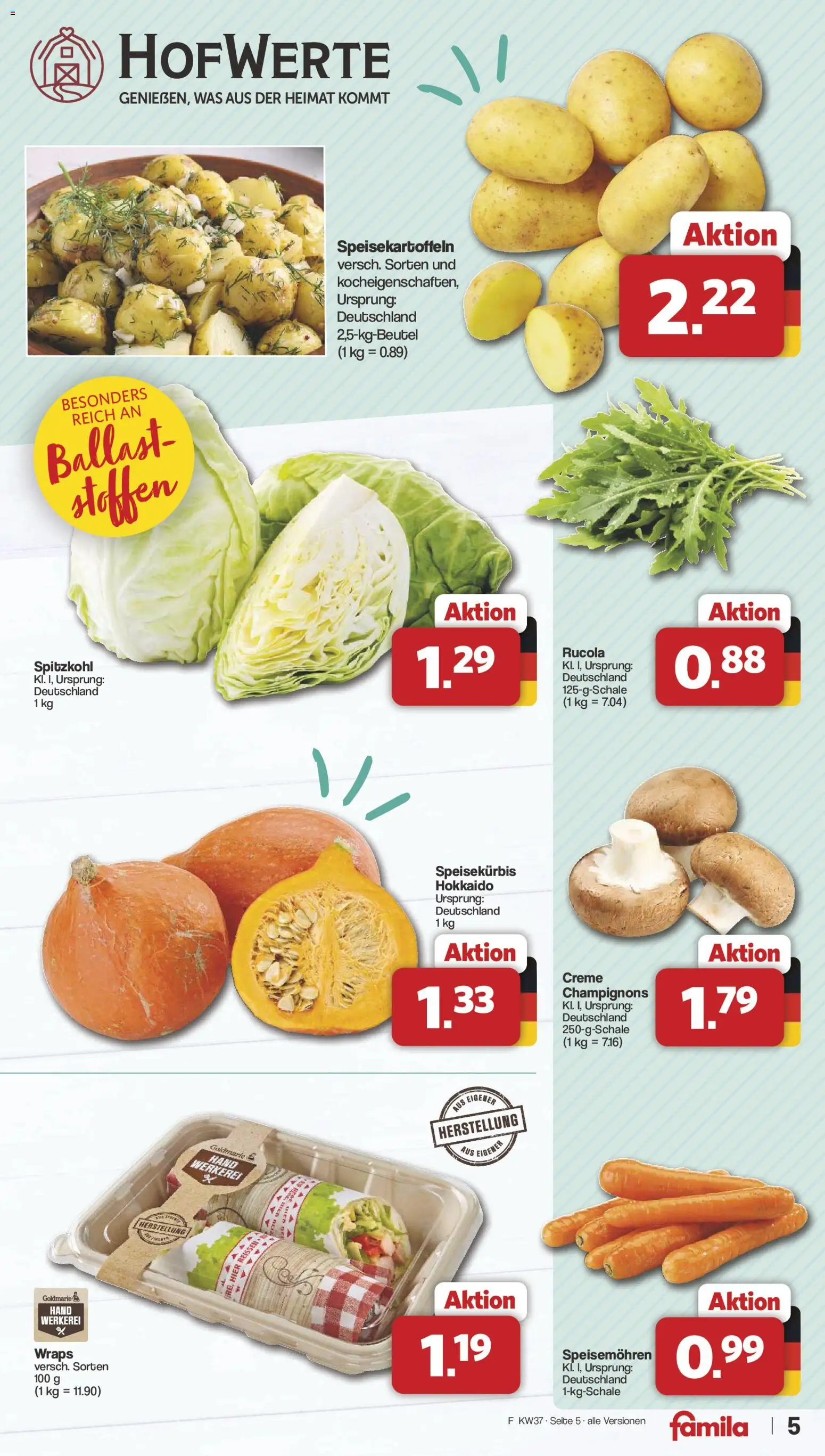 Famila Nordwest Prospekt – gültig ab 07.09.2026 | Seite: 5 | Produkte: Rucola, Creme, Champignons