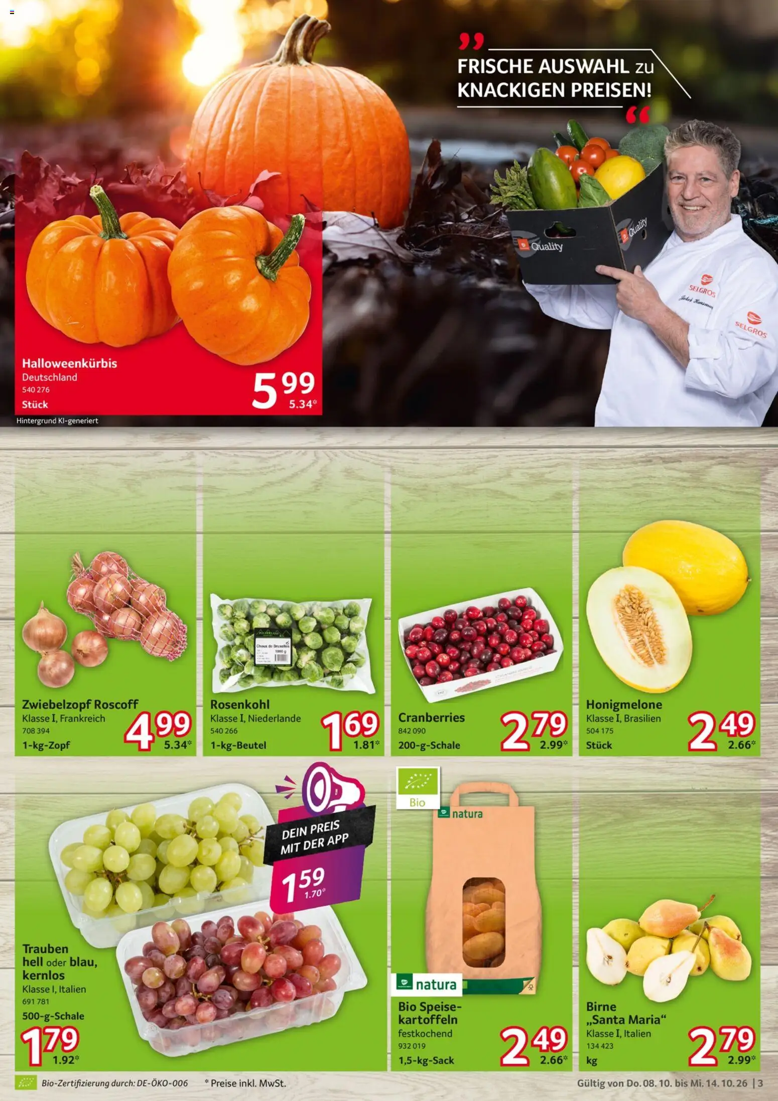 Selgros Prospekt – gültig ab 08.10.2026 | Seite: 3 | Produkte: Trauben, Honigmelone, Kartoffeln, Birne