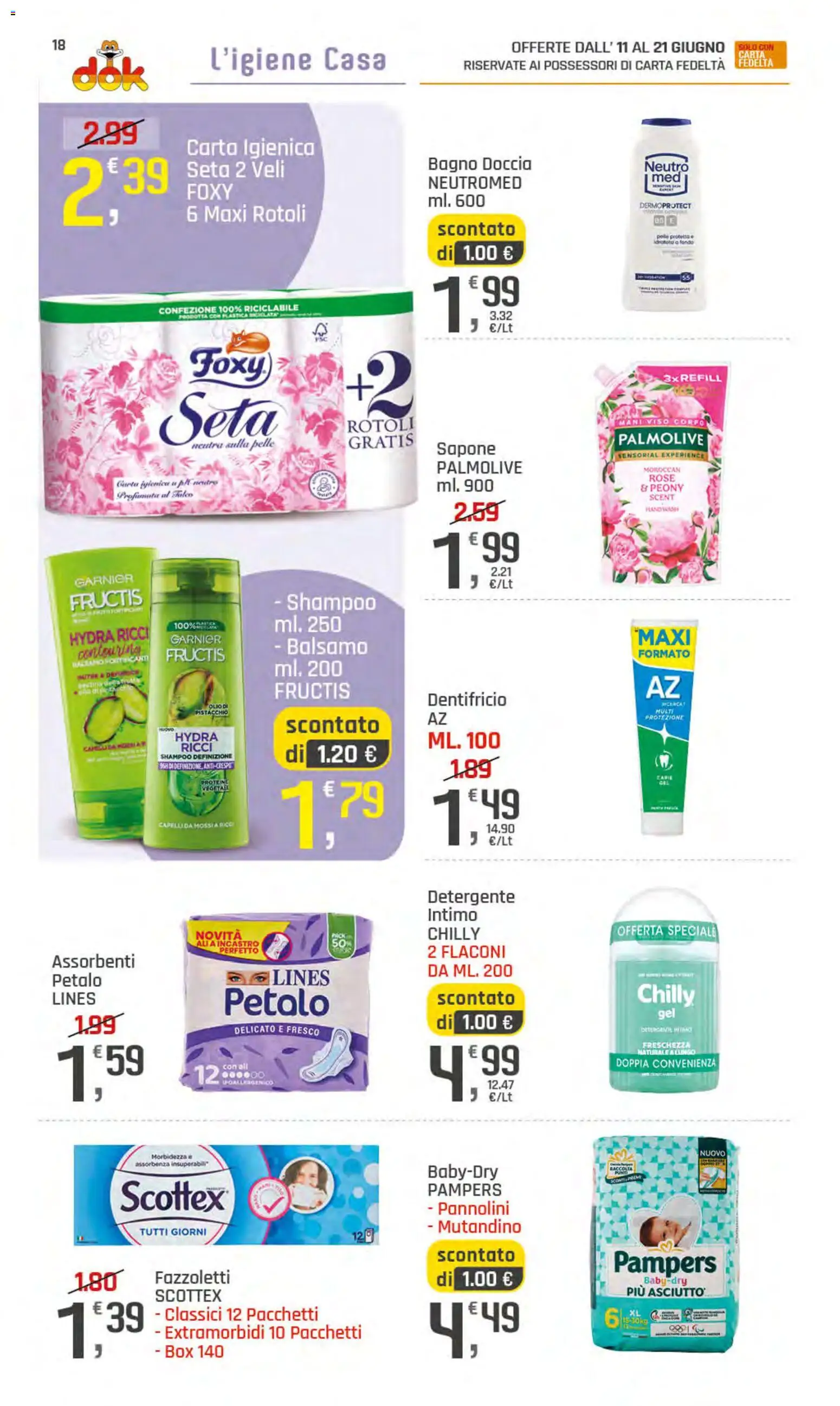 Volantino DOK del 11.06.2026 | Pagina: 18 | Prodotti: Balsamo, Detergente intimo, Detergente, Fazzoletti