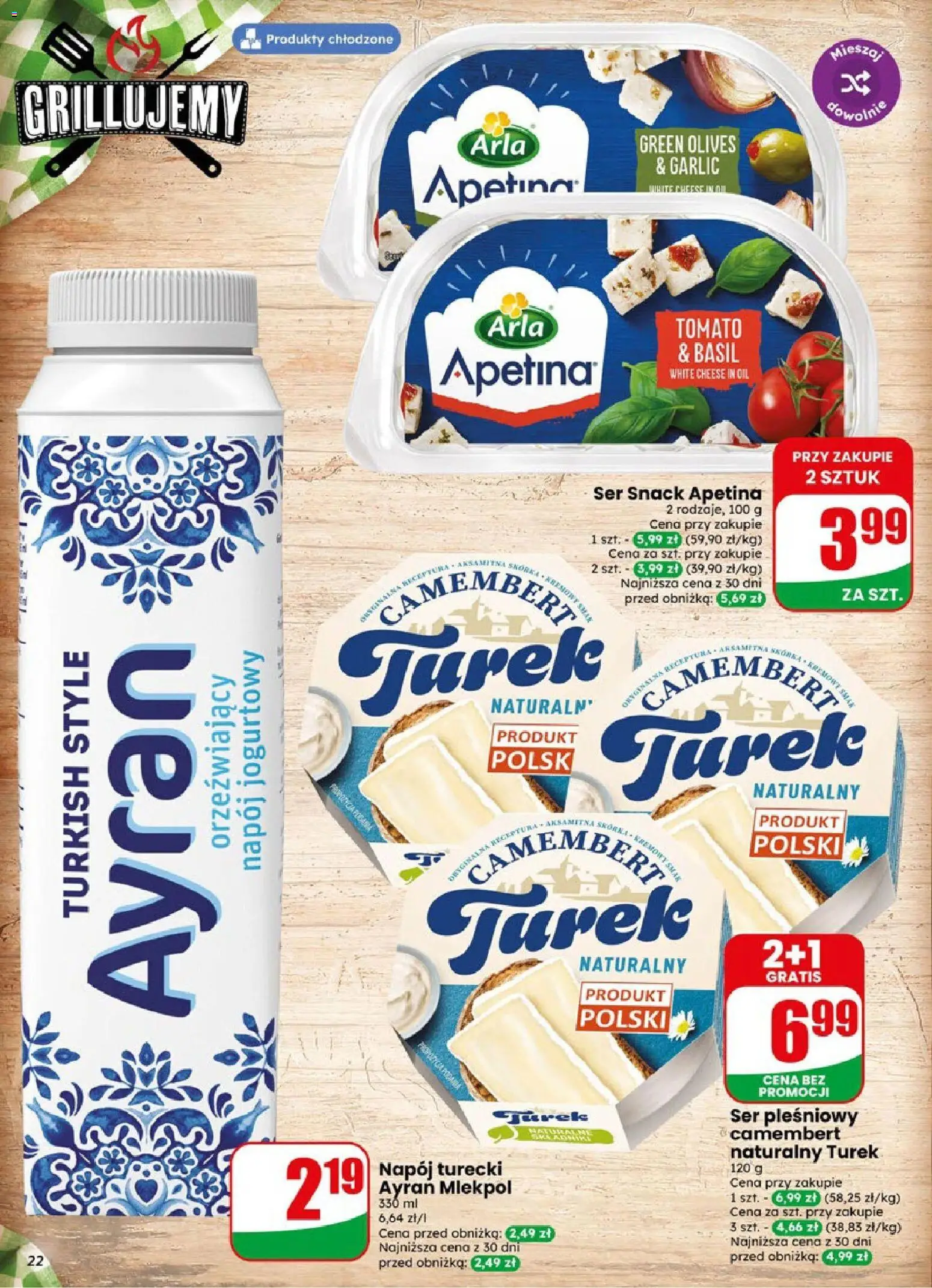 Dino gazetka od 19.08.2026 | Strona: 22 | Produkty: Ser pleśniowy, Camembert, Ser, Ayran