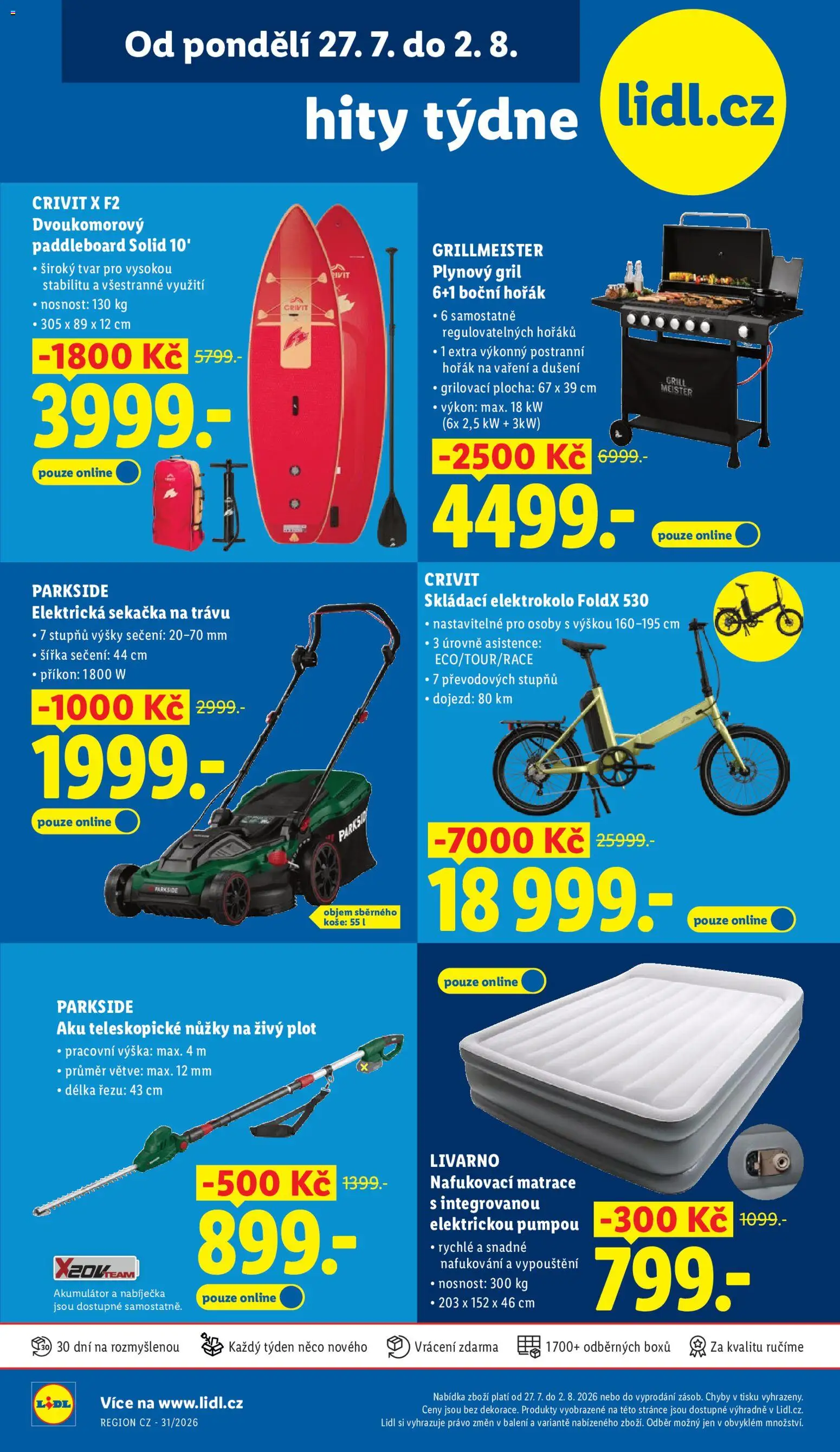 Lidl leták - Hity týdne od 27.07.2026 | Strana: 1 | Produkty: Nůžky, Sekačka, Matrace, Teleskopické nůžky na živý plot