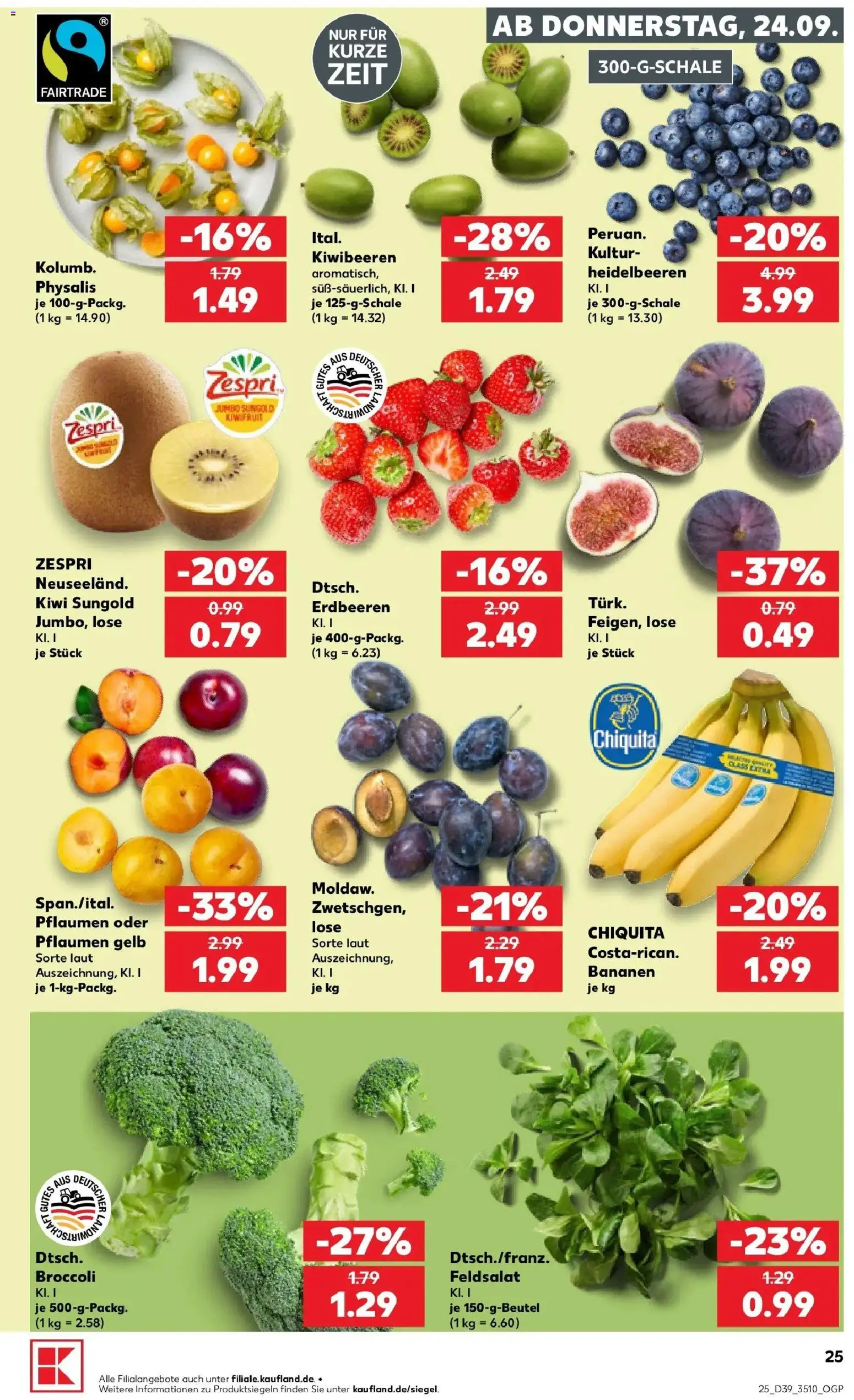 Prospekt Kaufland ab 24.09.2026 » Angebote Online zum Blättern | Seite: 25 | Produkte: Pflaumen, Bananen, Heidelbeeren, Kiwi