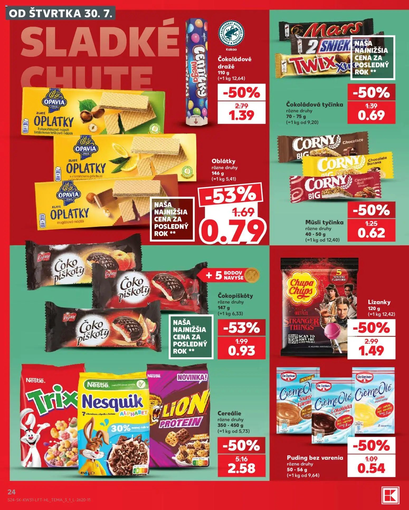 Kaufland SK akciós ujság - amely érvényes a következő dátumtól: 2026.07.30. | Oldal: 24 | Termékek: Puding, Chips, Protein, Nesquik