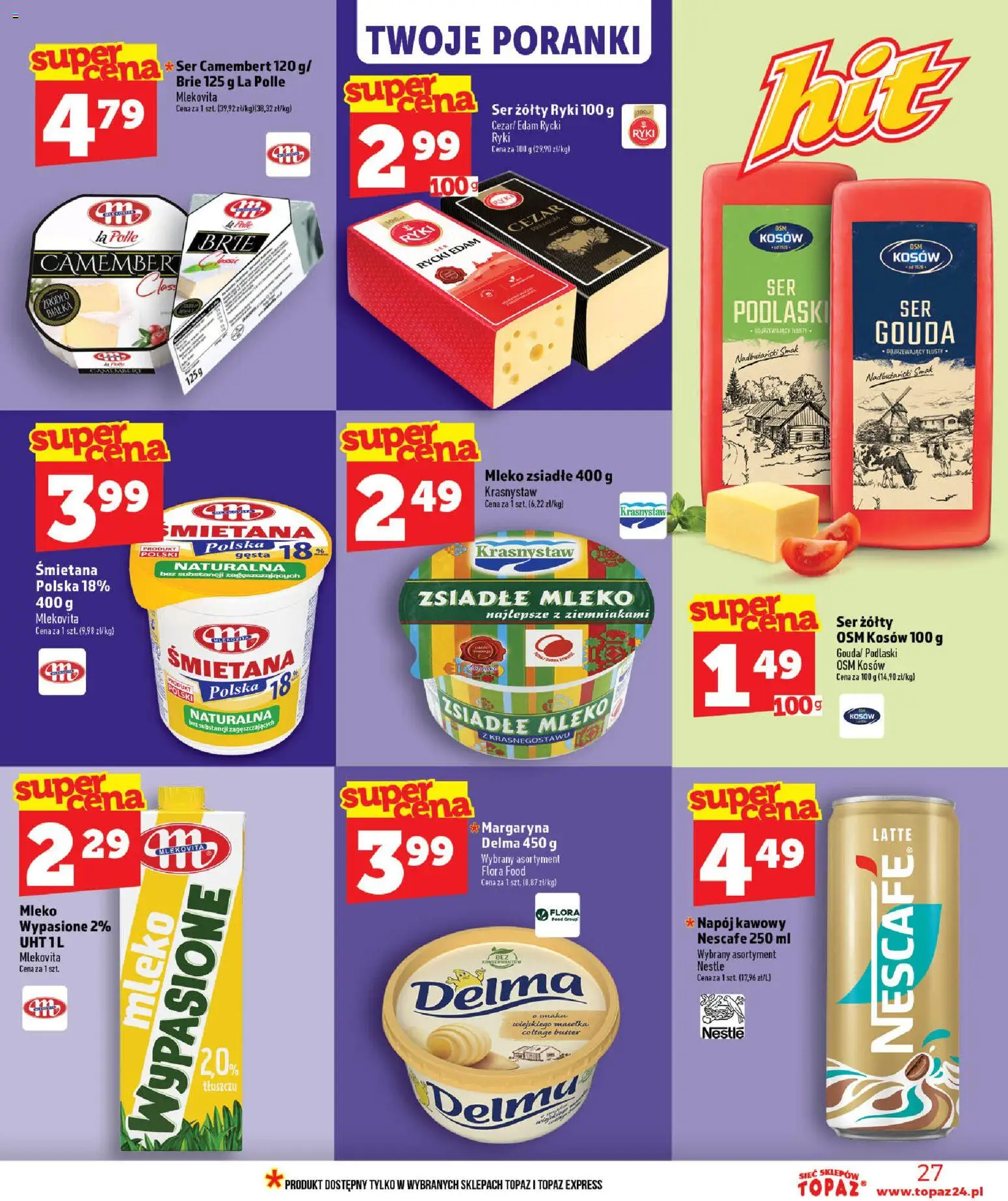 Topaz gazetka od 02.07.2026 | Strona: 27 | Produkty: Ser żółty, Ser camembert, Camembert, Margaryna