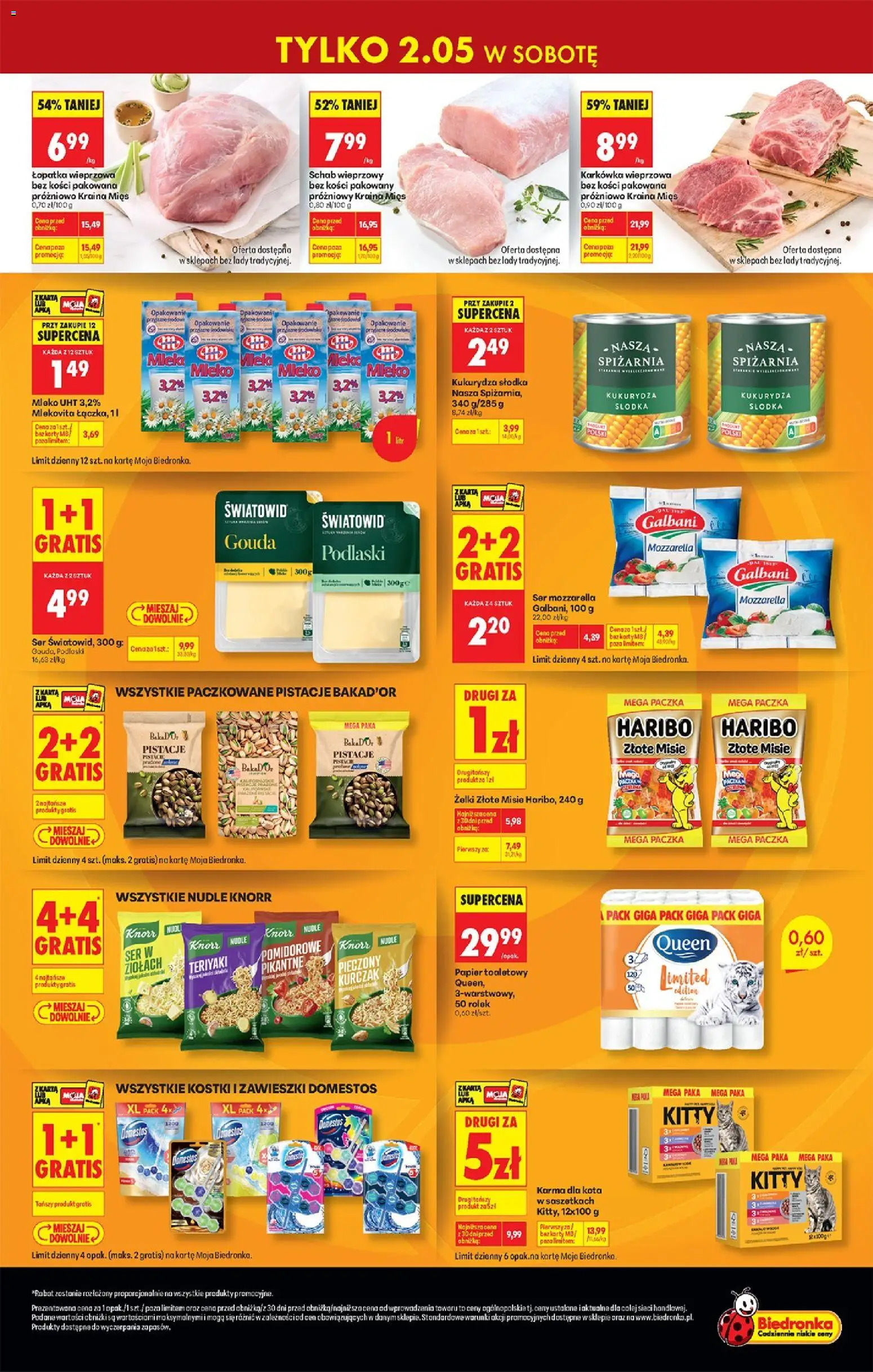 Biedronka Polsko leták - Najtańsza sobota tylko od 02.05.2026 | Strana: 2 | Produkty: Gouda, Mléko, Knorr, Mozzarella