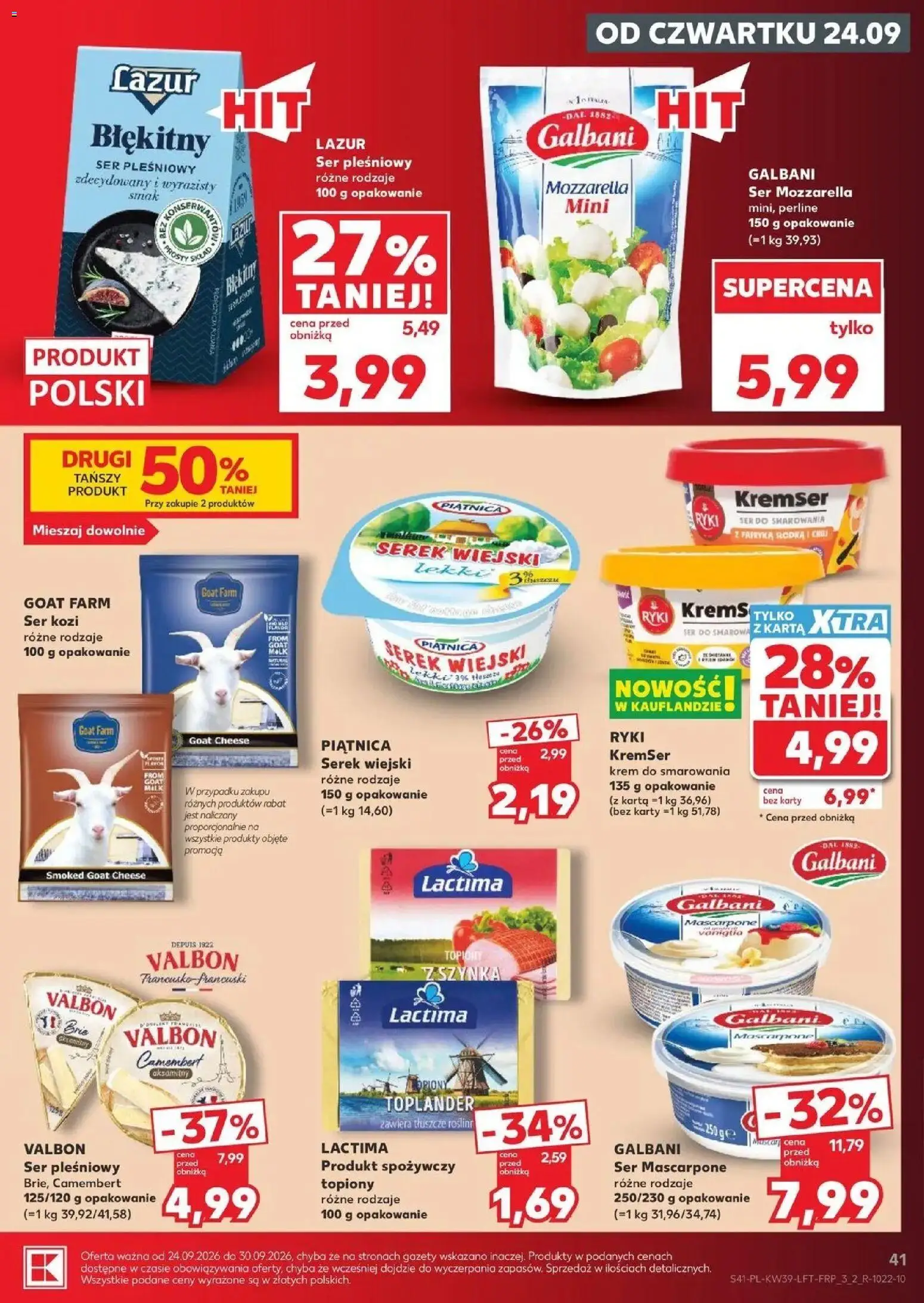 Kaufland gazetka od 24.09.2026 | Strona: 41 | Produkty: Karta, Gazety, Mascarpone, Serek wiejski