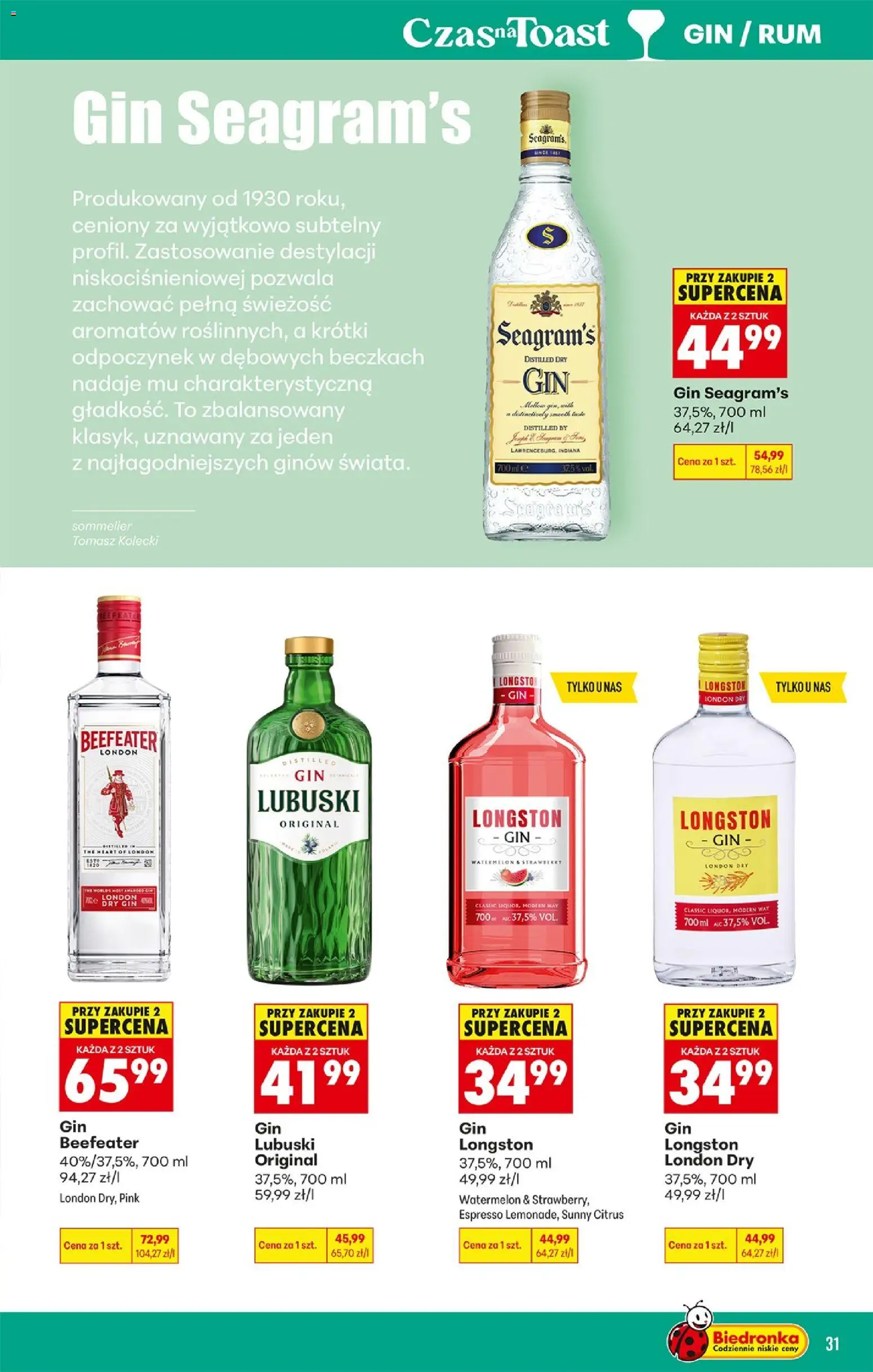 Biedronka Polsko leták - Czas na toast od 27.07.2026 | Strana: 31 | Produkty: Rum, London dry gin, Beefeater, Dry gin