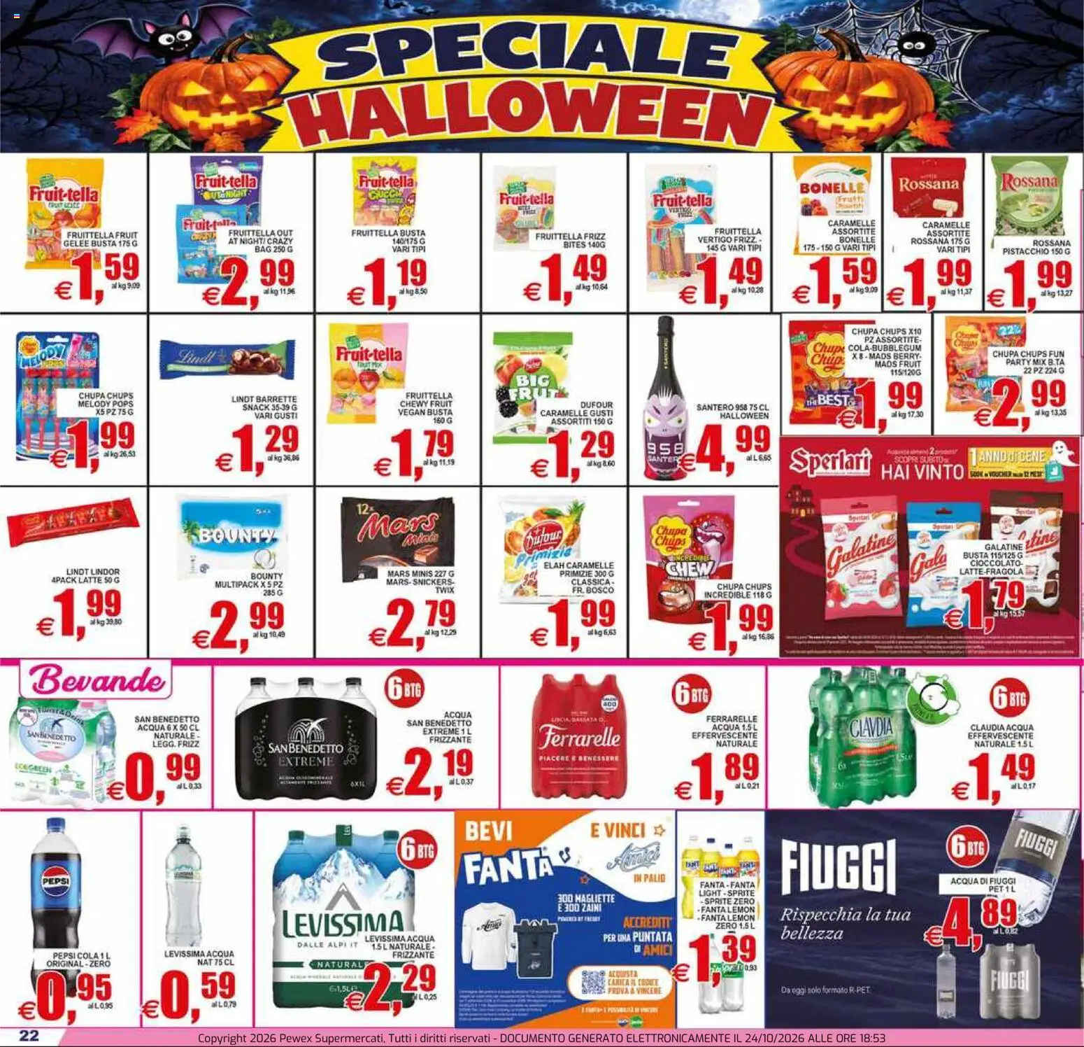Volantino Pewex del 23/10/2026 | Pagina: 22 | Prodotti: Lindt, Acqua, Latte, Pepsi