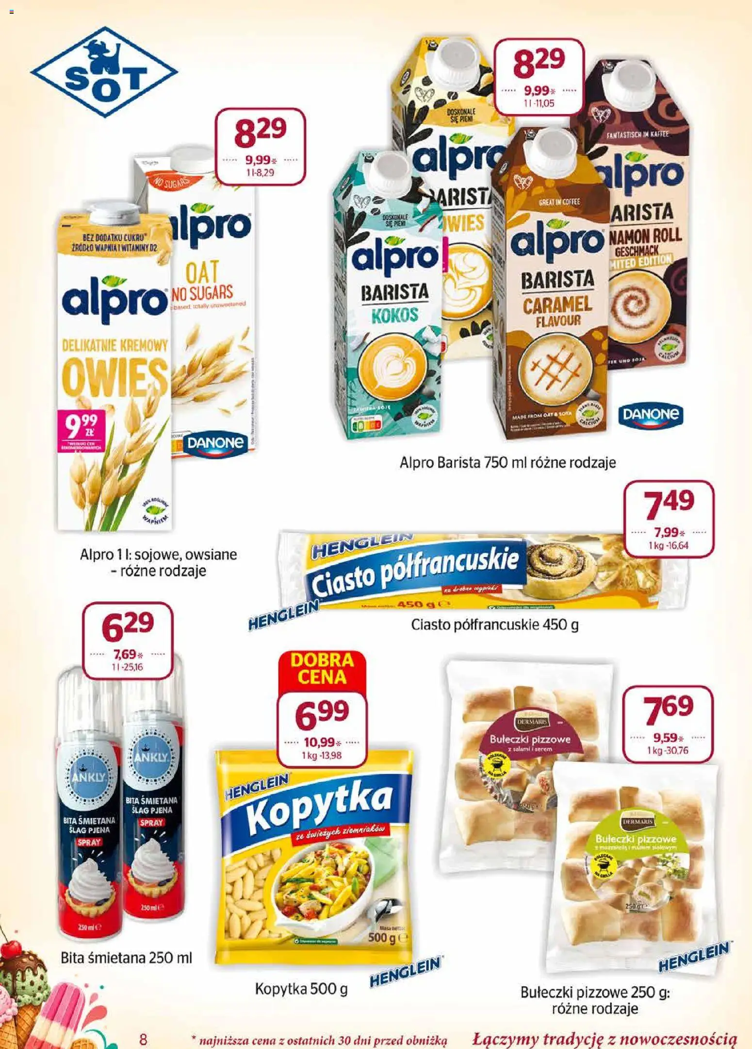 Społem gazetka od 01.08.2026 | Strona: 8 | Produkty: Ciasto, Salami, Śmietana, Kokos