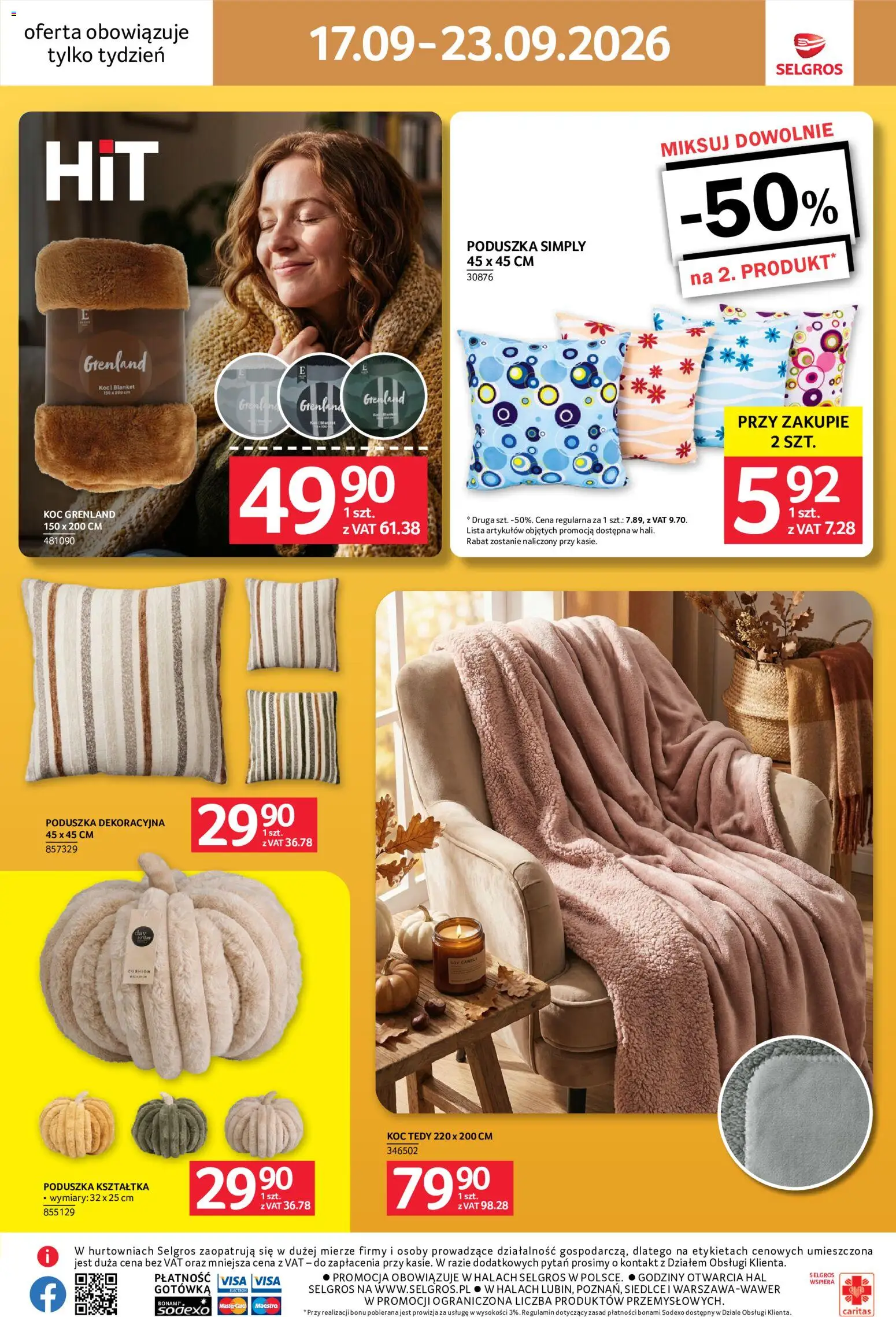 Selgros cash&carry gazetka - Jeszcze więcej super promocji od 17.09.2026 | Strona: 10 | Produkty: Poduszka, Koc