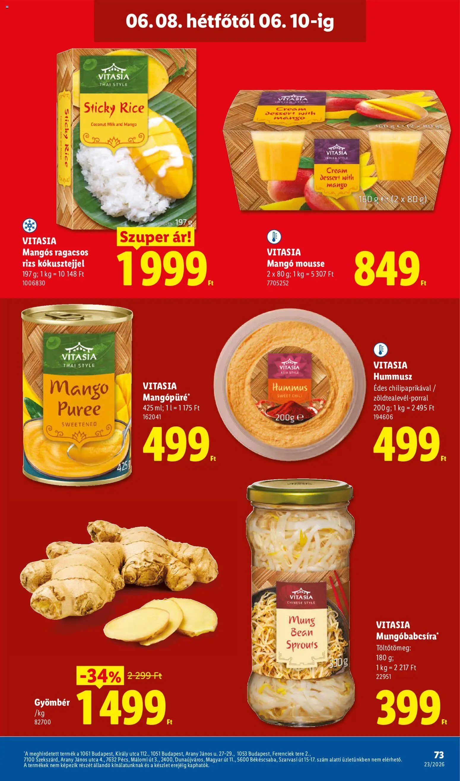 Lidl akciós ujság - amely érvényes a következő dátumtól: 04.06.2026 | Oldal: 73 | Termékek: Chili, Gyömbér, Rizs, Mangó