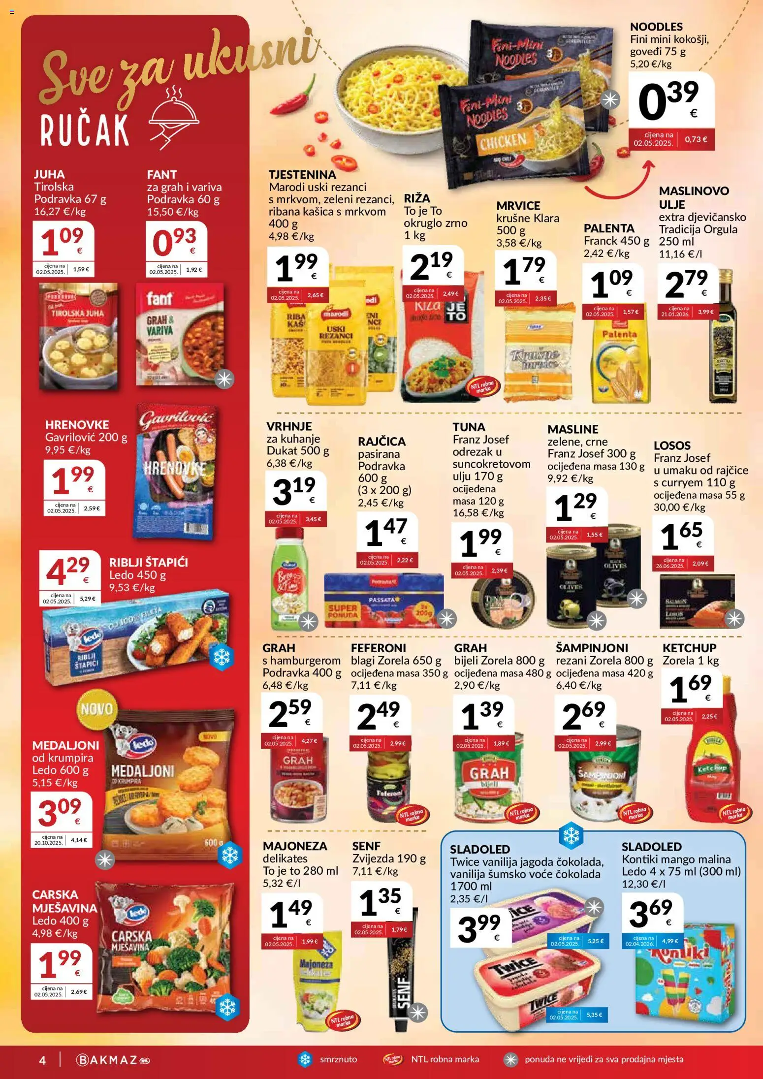 Bakmaz katalog | vrijedi od 15.07.2026 | Stranica: 4 | Proizvodi: Čokolada, Ledo, Juha, Losos