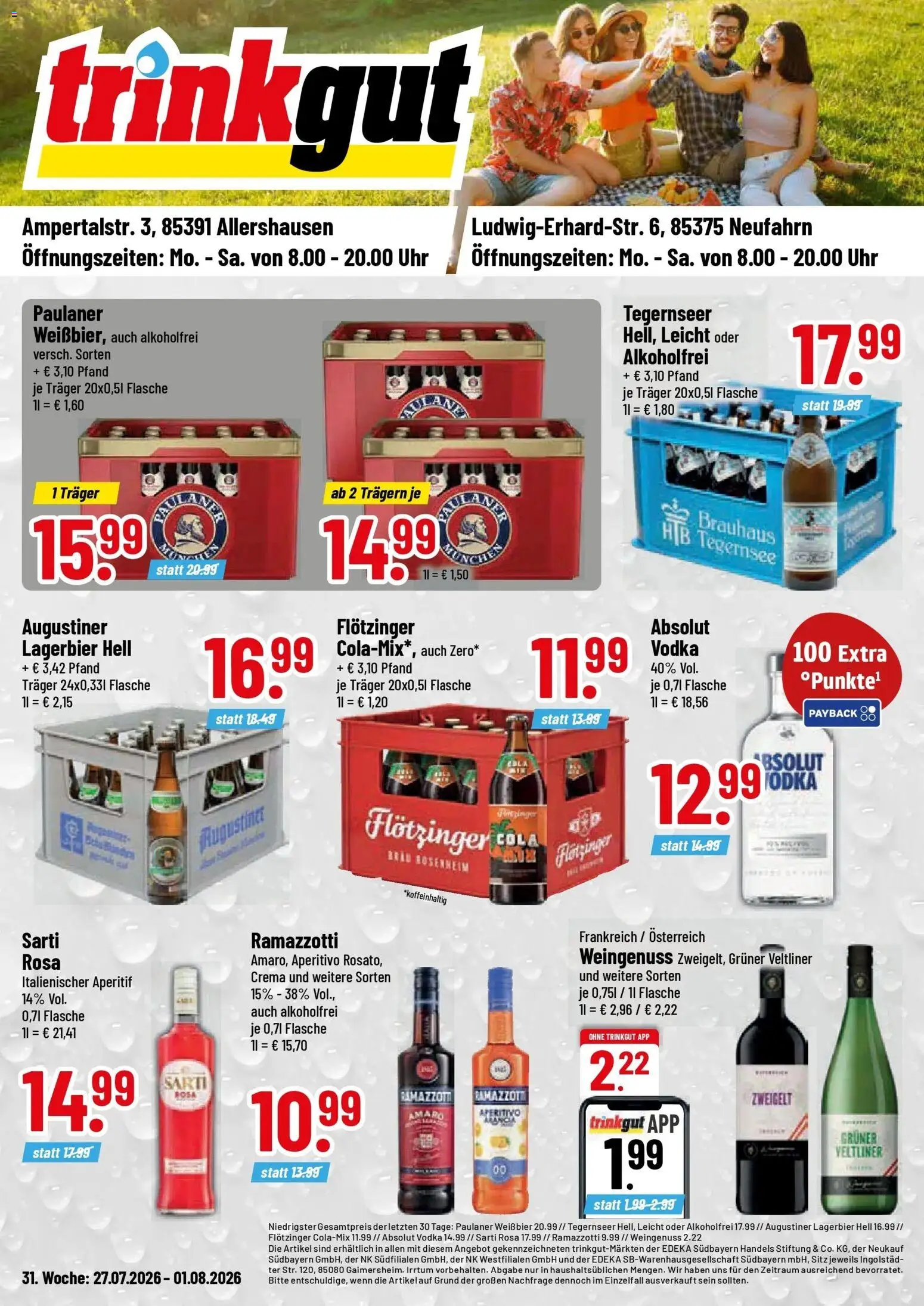 Trinkgut Prospekt Neufahrn – gültig ab 27.07.2026 | Seite: 1 | Produkte: Vodka, Ramazzotti, Uhr, Paulaner