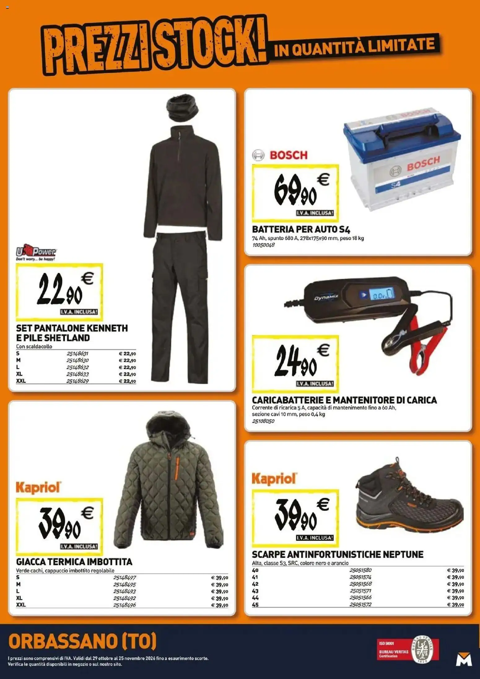 Volantino TECNOMAT del 29/10/2026 | Pagina: 20 | Prodotti: Pile, Batteria per auto, Giacca, Caricabatterie