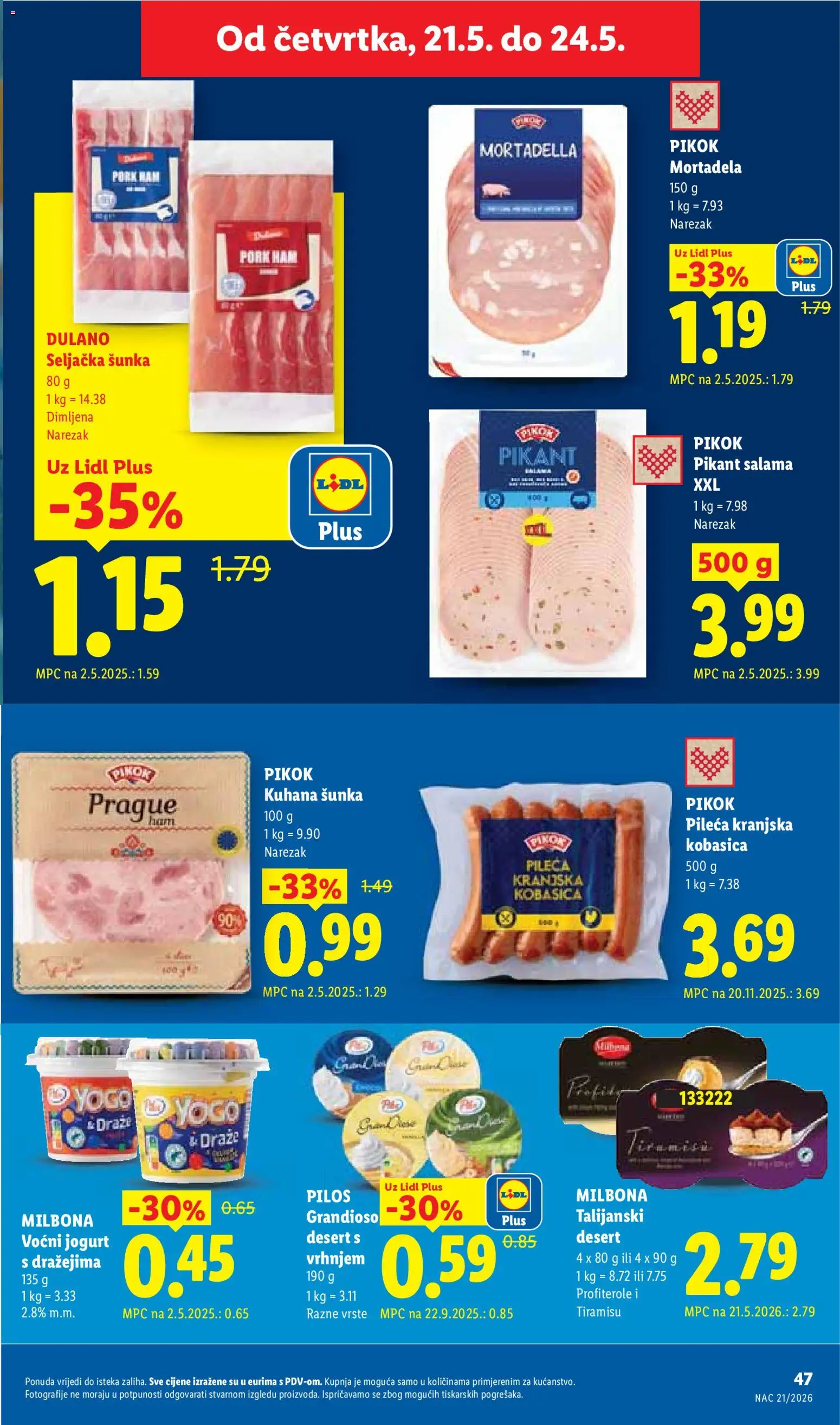 Lidl katalog | vrijedi od 18.05.2026 | Stranica: 47 | Proizvodi: Šunka, Mortadela, Kranjska kobasica, Kobasica