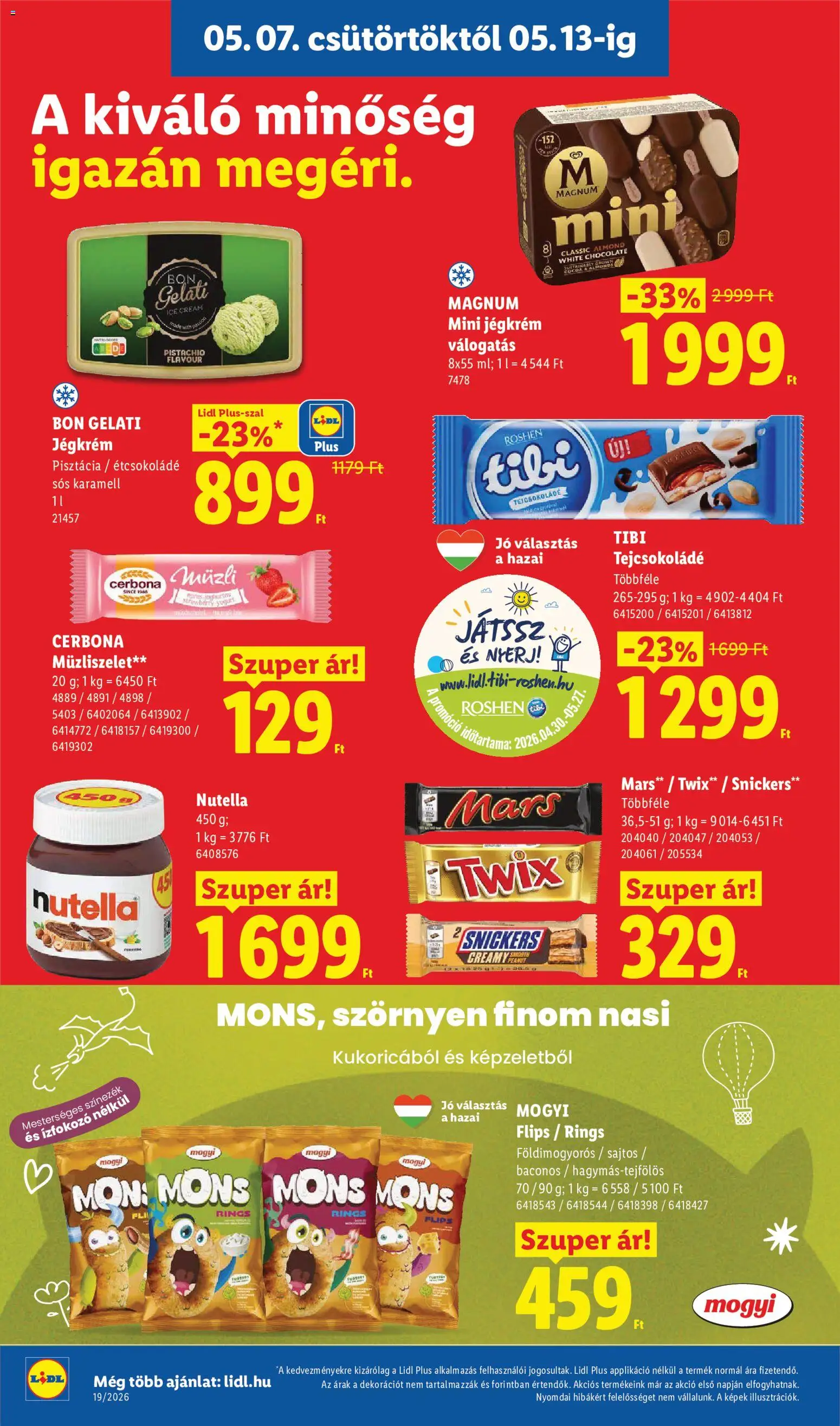 Lidl akciós ujság - amely érvényes a következő dátumtól: 07.05.2026 | Oldal: 12 | Termékek: Magnum, Müzli, Nutella, Snickers