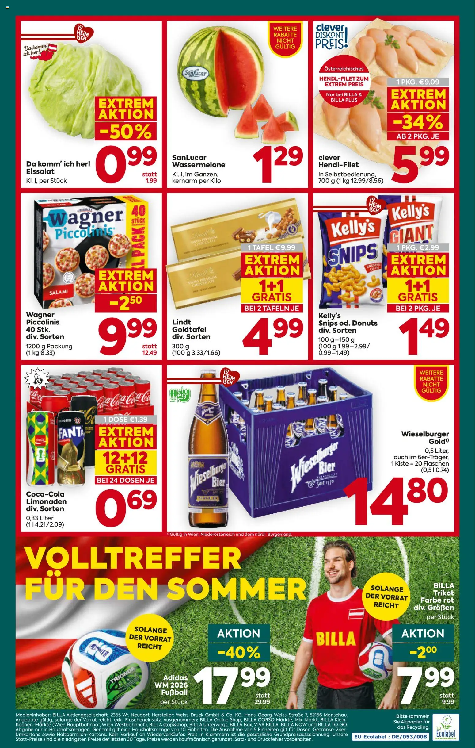 Billa Plus Flugblatt gültig ab 11.06.2026 | Seite: 16 | Produkte: Wassermelone, Salami, Bier