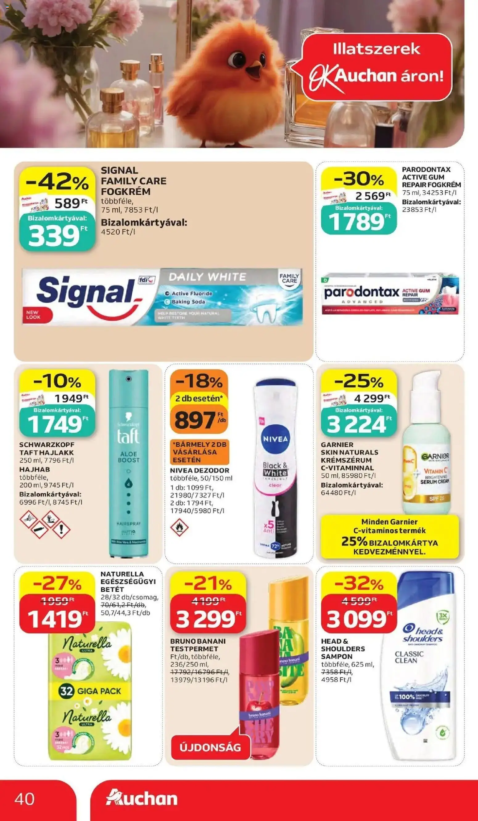 Auchan akciós ujság - amely érvényes a következő dátumtól: 28.05.2026 | Oldal: 40 | Termékek: Testpermet, Sampon, Vitamin c, Fogkrém