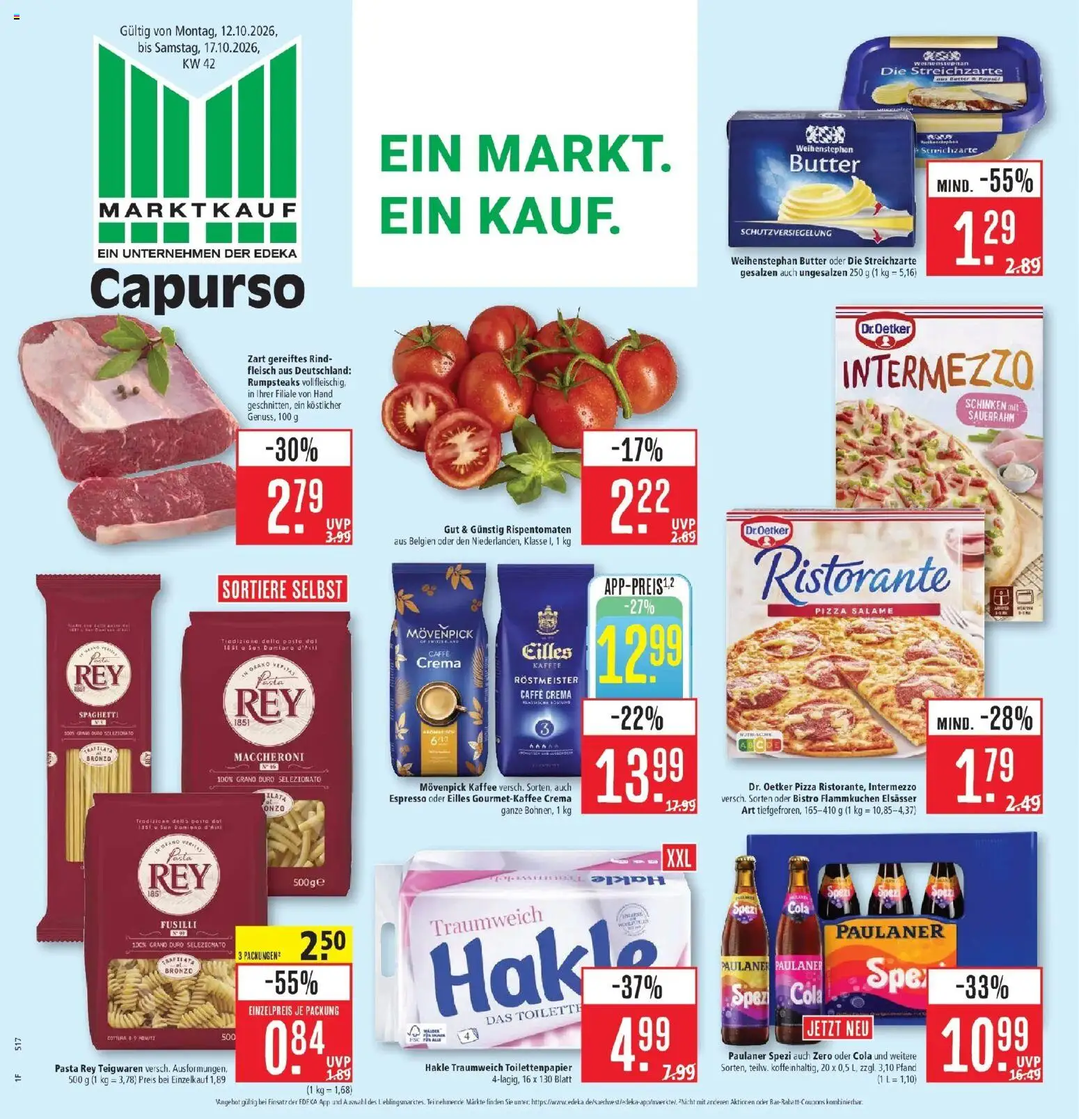 Marktkauf Prospekt Schorndorf (ab 12.10.2026) » Angebote online | Seite: 1 | Produkte: Paulaner spezi, Weihenstephan butter, Movenpick kaffee, Sauerrahm