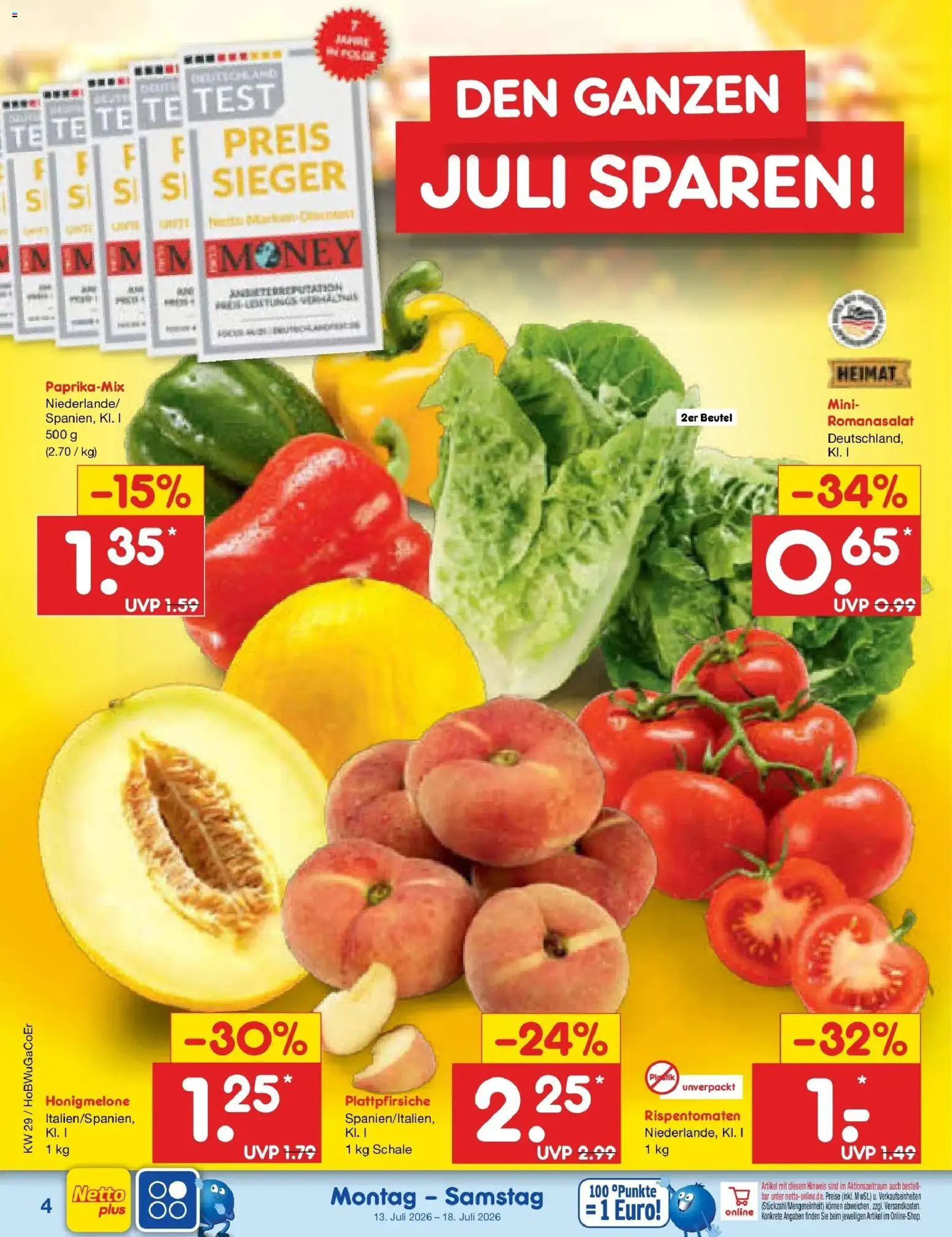 Netto Marken-Discount Prospekt Bielefeld – gültig ab 13.07.2026 | Seite: 4 | Produkte: Honigmelone
