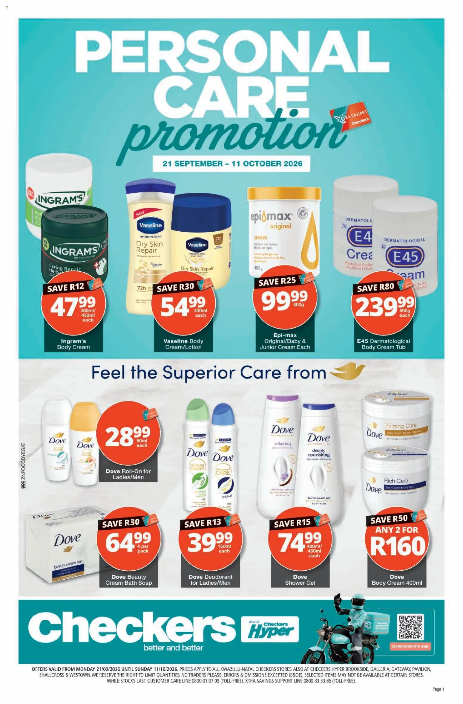 New Checkers catalogue – valid from 21/09/2026 | Page: 1 | Products: Cream, Soap, Shower gel, Body wash