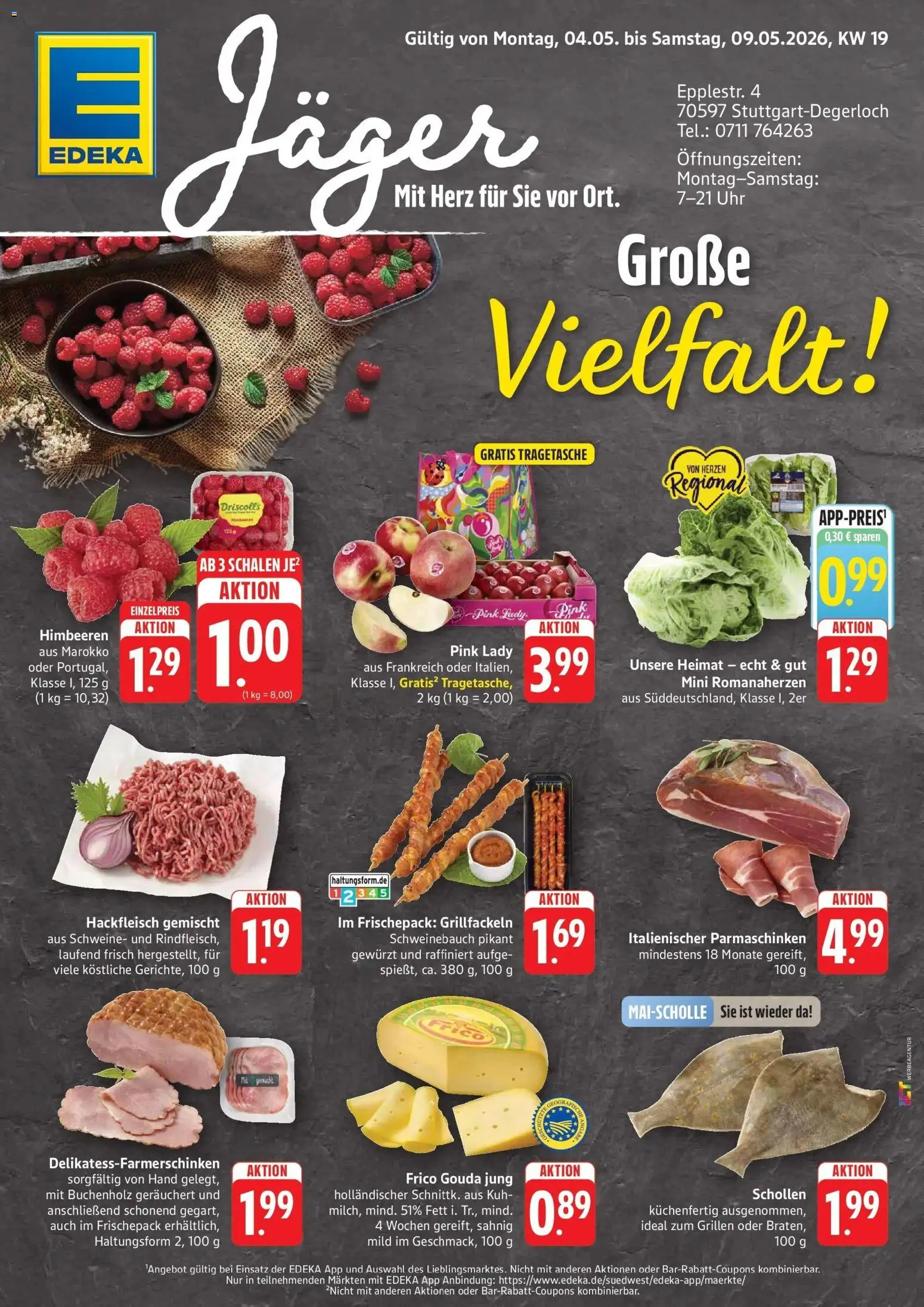 Edeka prospekt Stuttgart-Degerloch	 – gültig ab 04.05.2026 | Seite: 1 | Produkte: Himbeeren, Schweinebauch, Gouda, Uhr