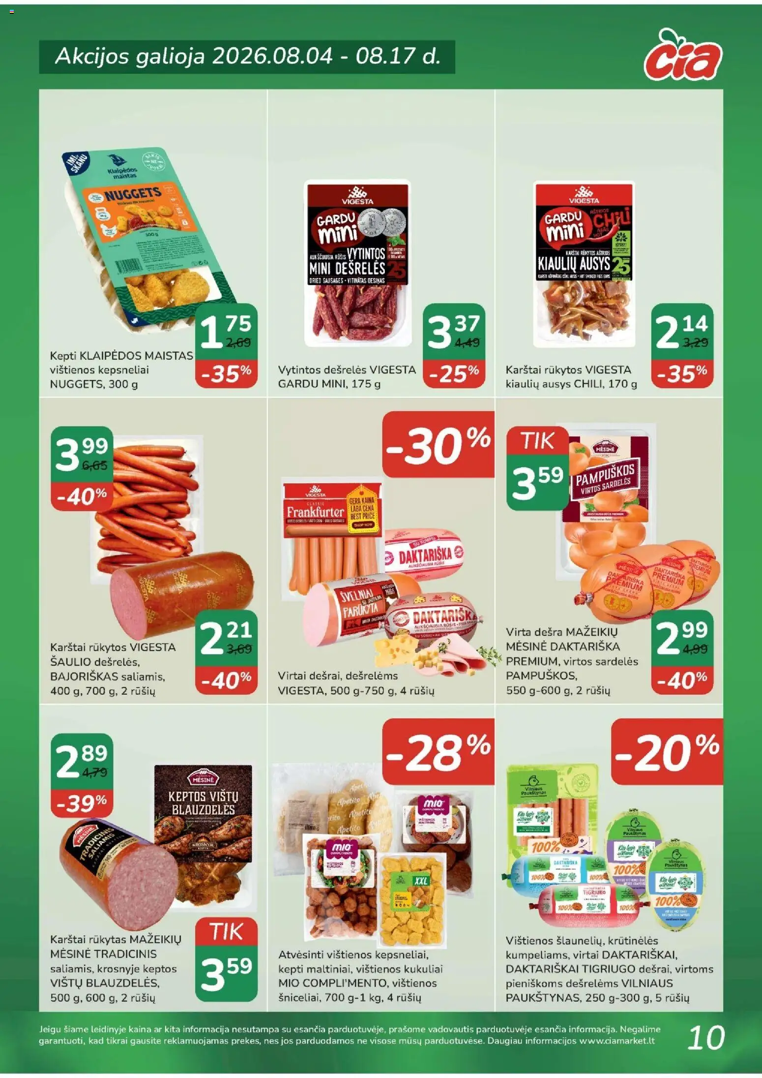 ČIA MARKET akcijos nuo 2026.08.04 | Puslapis: 10 | Prekių: Sardelės, Dešrelės, Saliamis, Dešra