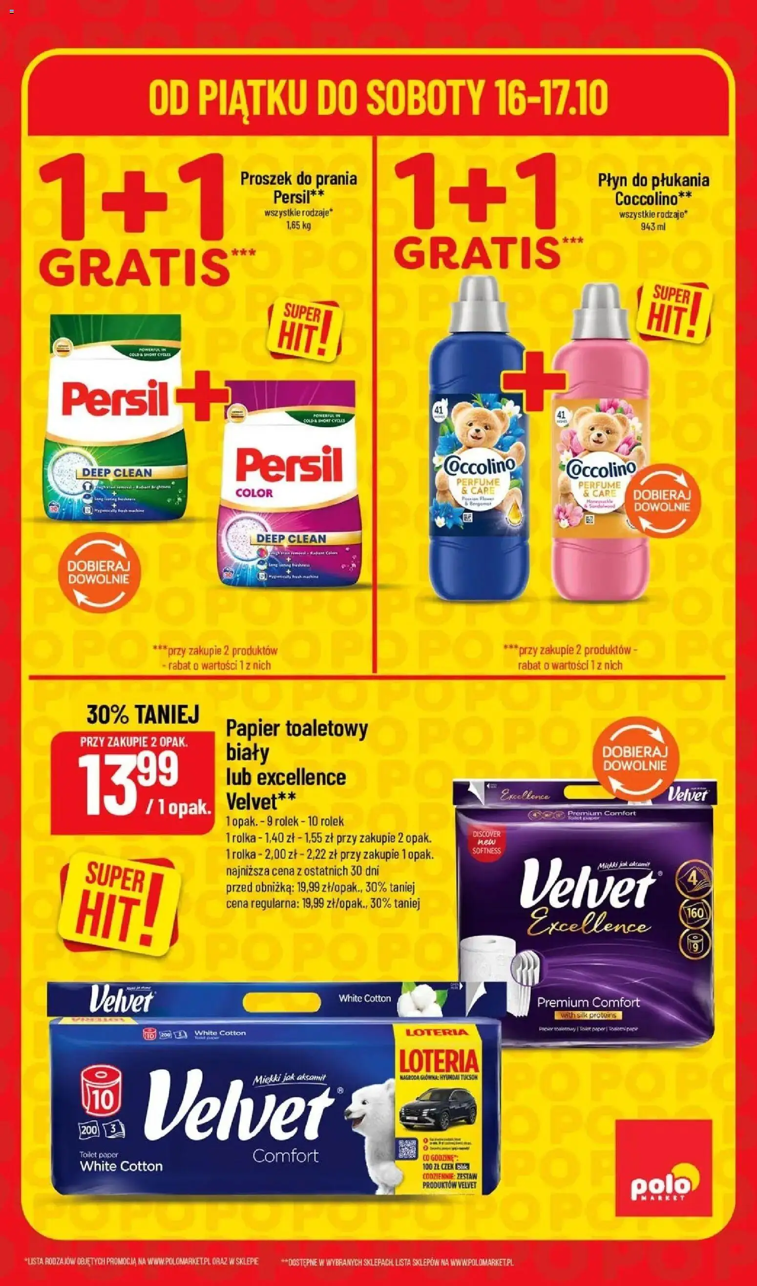 Nowa POLOmarket gazetka od jutra 16.10.2026 | Strona: 3 | Produkty: Płyn do płukania, Papier toaletowy, Persil, Coccolino
