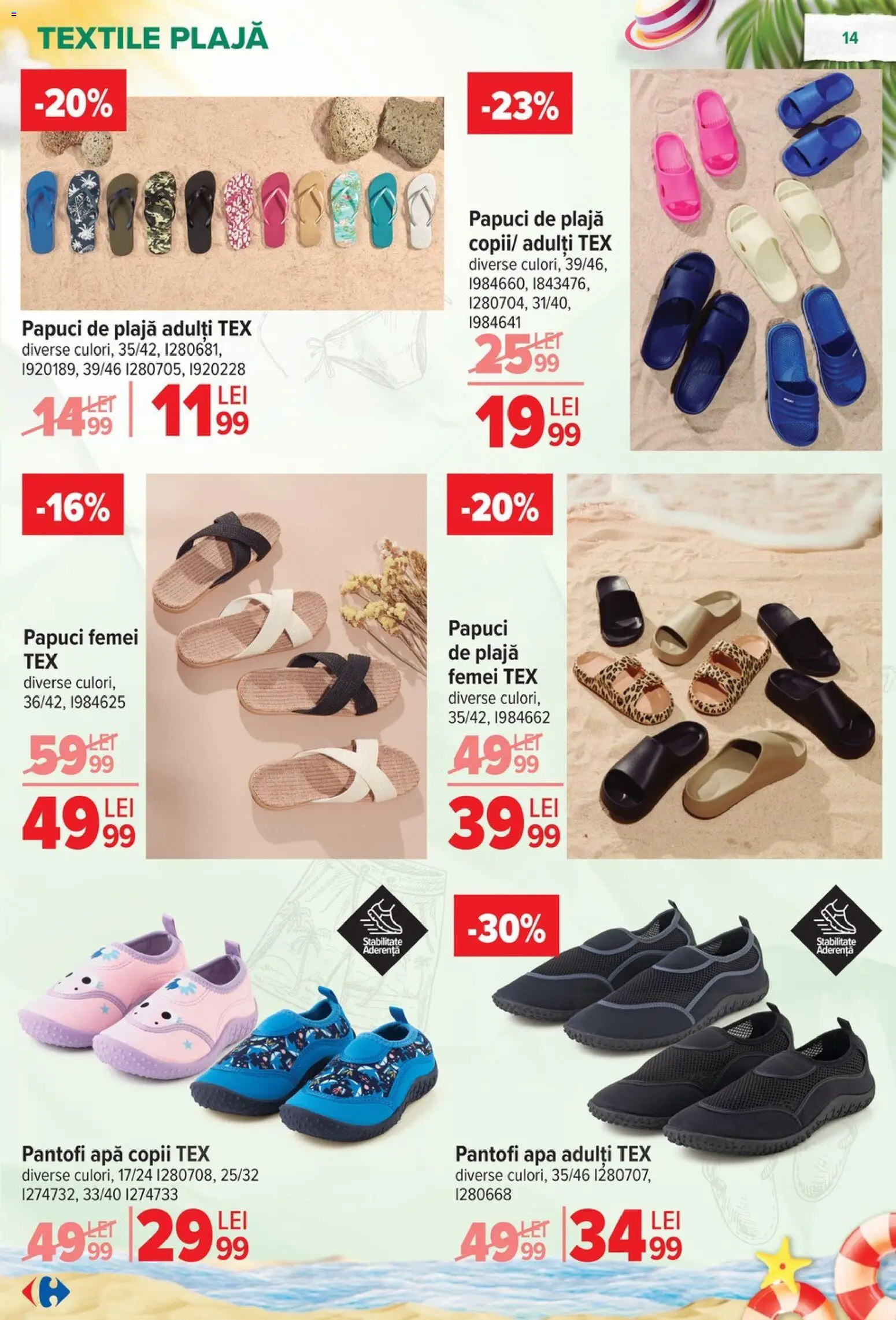 Noul catalog Carrefour – valabil de la 17.06.2026 | Pagină: 14 | Produse: Pantofi, Apă, Papuci