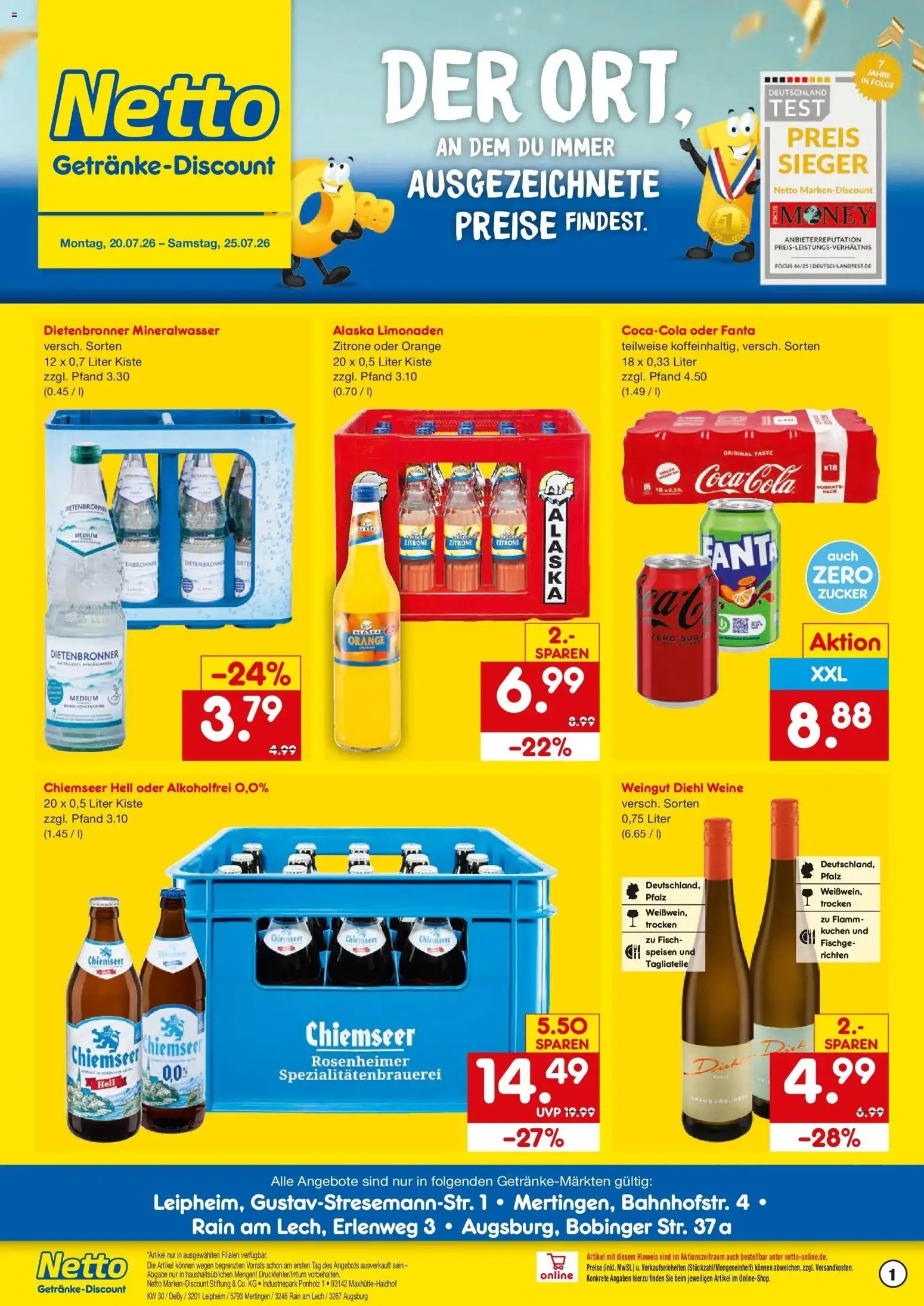 Netto Marken-Discount Prospekt Rain Am Lech – gültig ab 20.07.2026 | Seite: 1 | Produkte: Fanta, Cola, Fisch, Kuchen