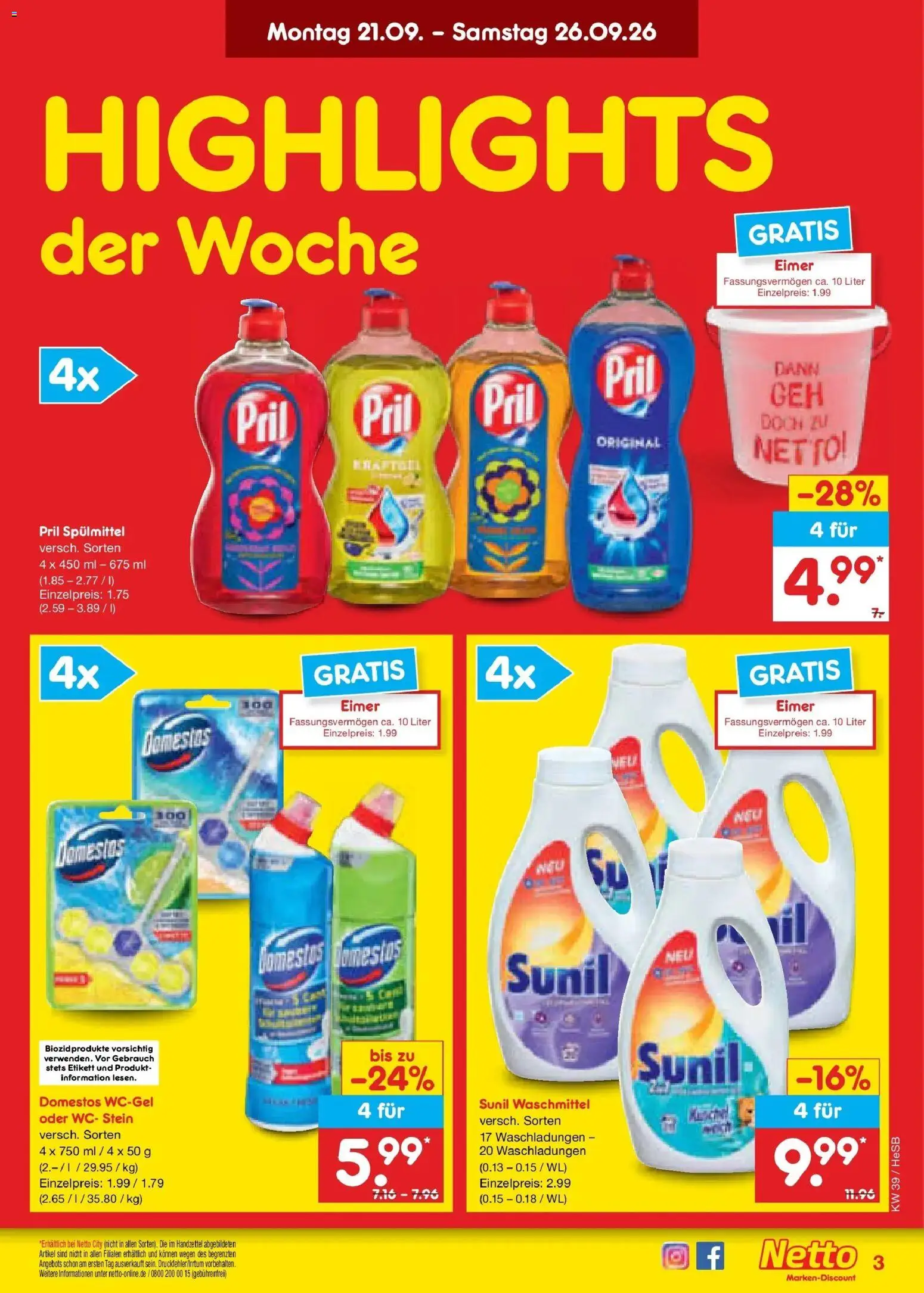 Netto Marken-Discount Prospekt Rostock – gültig ab 21.09.2026 | Seite: 3 | Produkte: Waschmittel, WC Stein, Pril