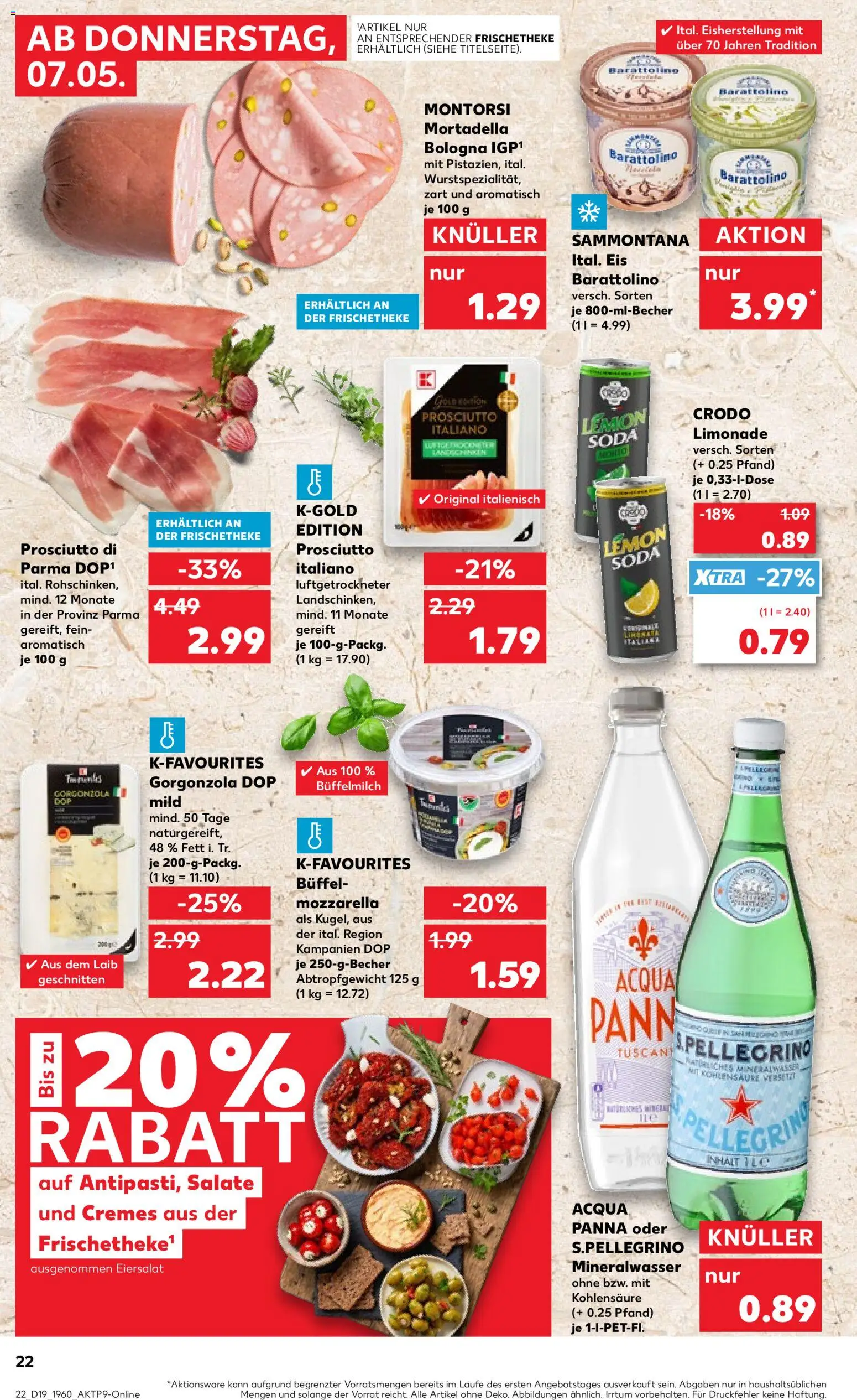 Kaufland Prospekt – gültig ab 07.05.2026 | Seite: 22 | Produkte: Mozzarella, Limonade, Mineralwasser, Eis