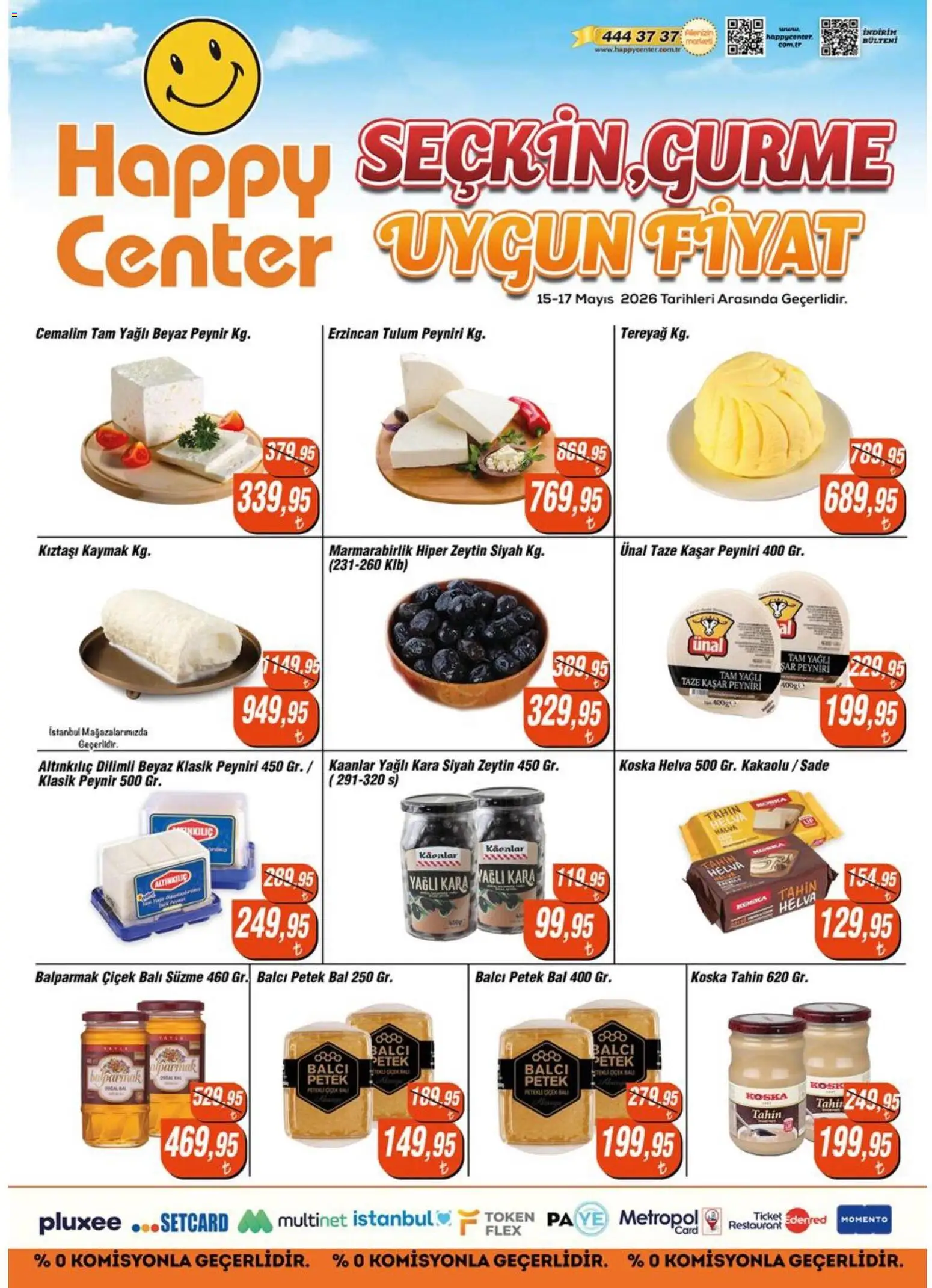 Happy Center İndirim - 15.05.2026 tarihinden itibaren geçerlidir | Sayfa: 1 | Ürünler: Peynir, Tulum, Zeytin