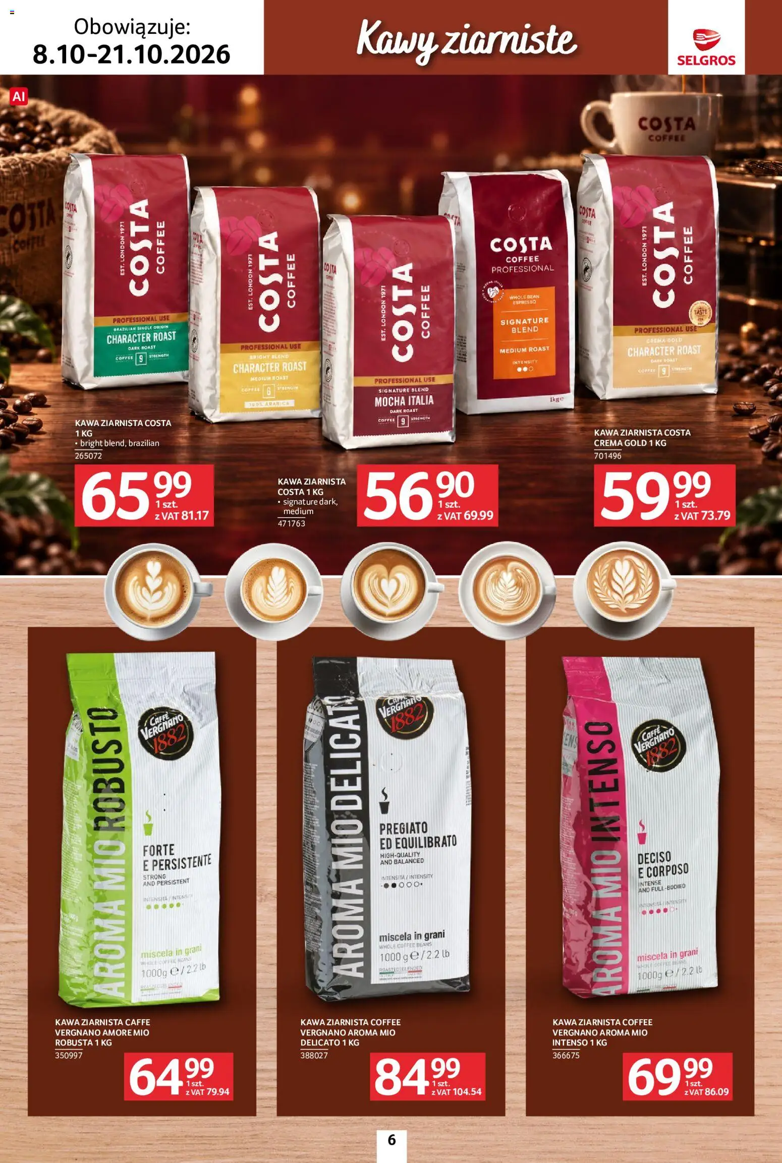 Selgros cash&carry gazetka - Kawa i herbata od 08.10.2026 | Strona: 6 | Produkty: Kawa ziarnista, Kawa