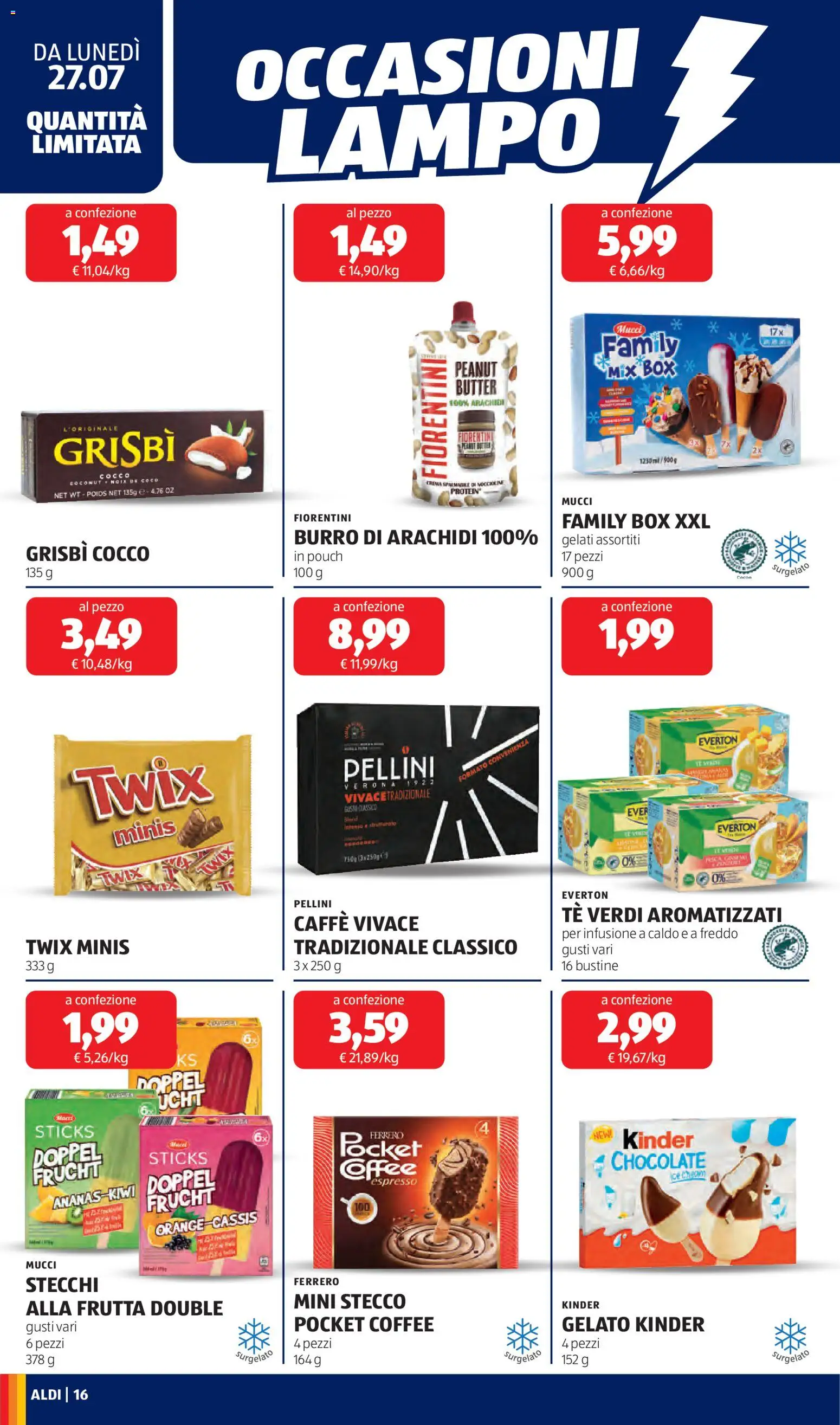 Volantino Aldi del 27/07/2026 | Pagina: 16 | Prodotti: Caffè, Gelato, Burro, Arachidi