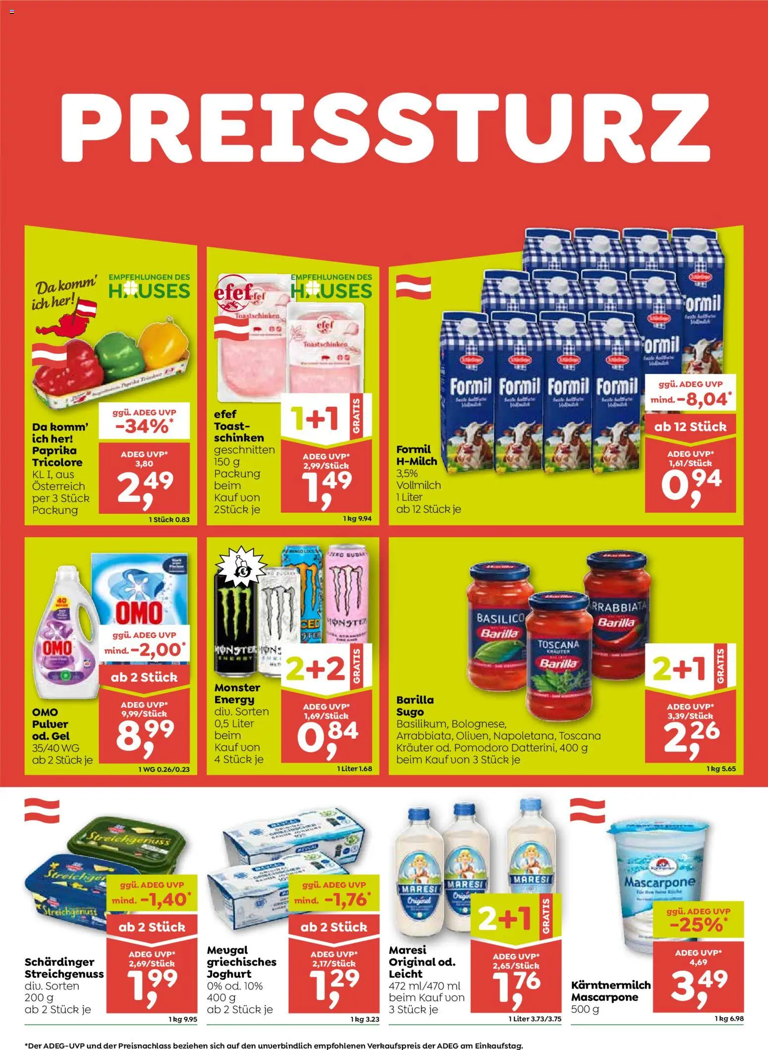 ADEG Flugblatt gültig ab 27.08.2026 | Seite: 2 | Produkte: Barilla, Vollmilch, Joghurt, Schinken