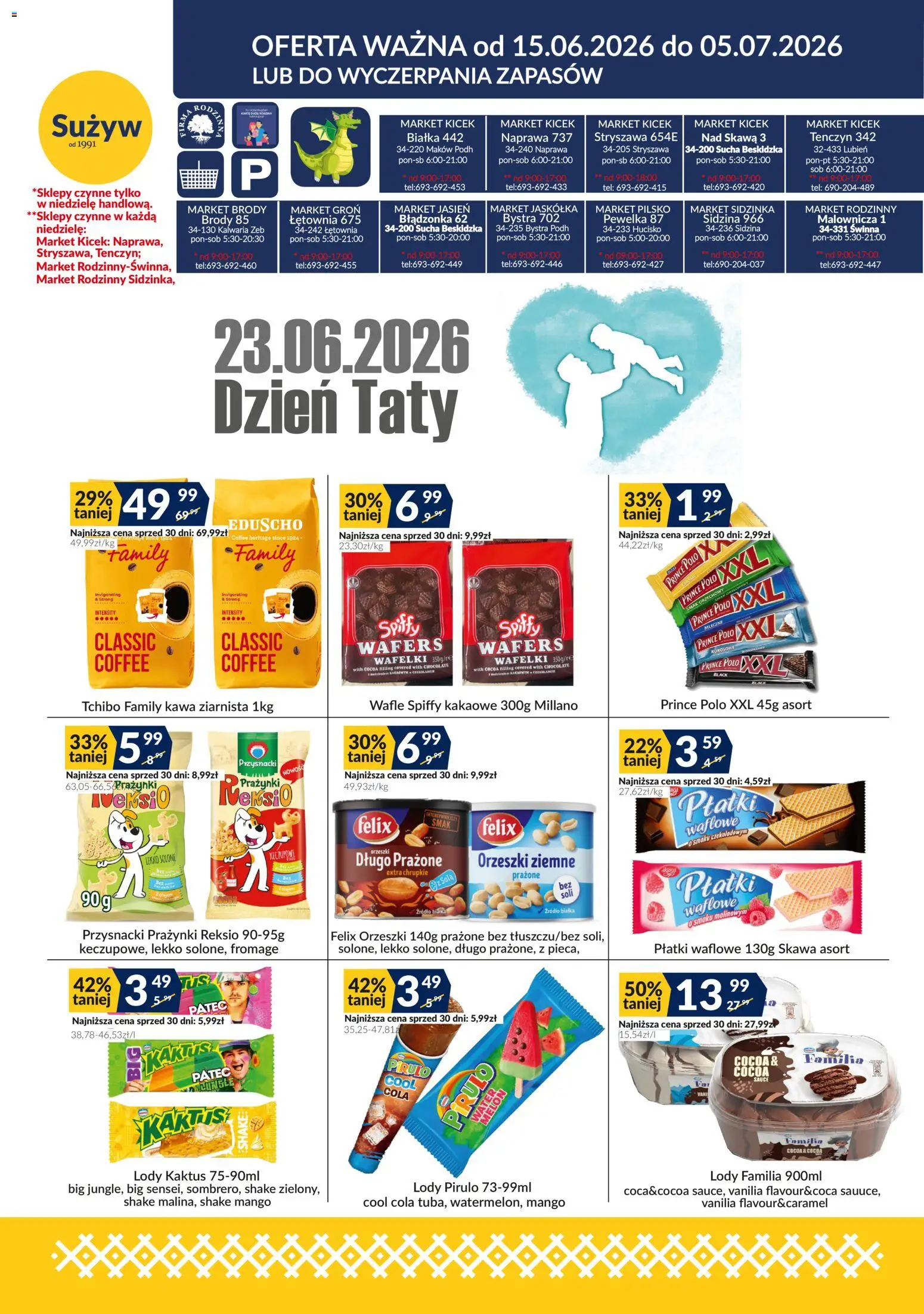 Sużyw gazetka od 15.06.2026 | Strona: 1 | Produkty: Melon, Wafelki, Orzeszki ziemne, Lody Kaktus