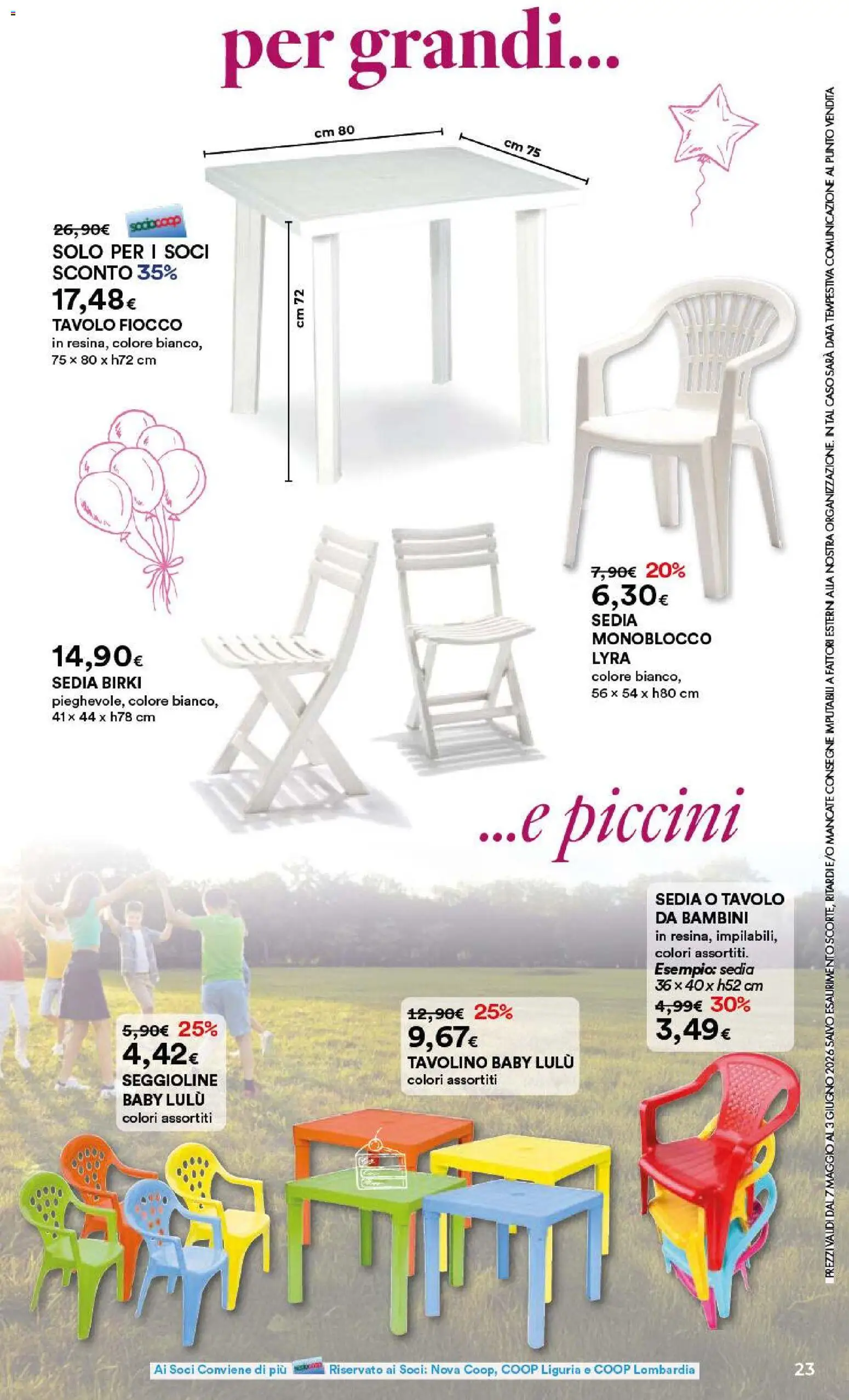 Volantino Ipercoop del 07.05.2026 | Pagina: 23 | Prodotti: Tavolino, Data, Tavolo, Sedia