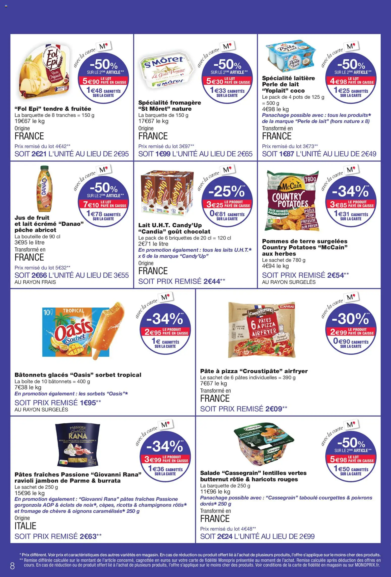 {H1} | Page: 8 | Produits: Friteuse, Fromage, Chocolat, Haricots