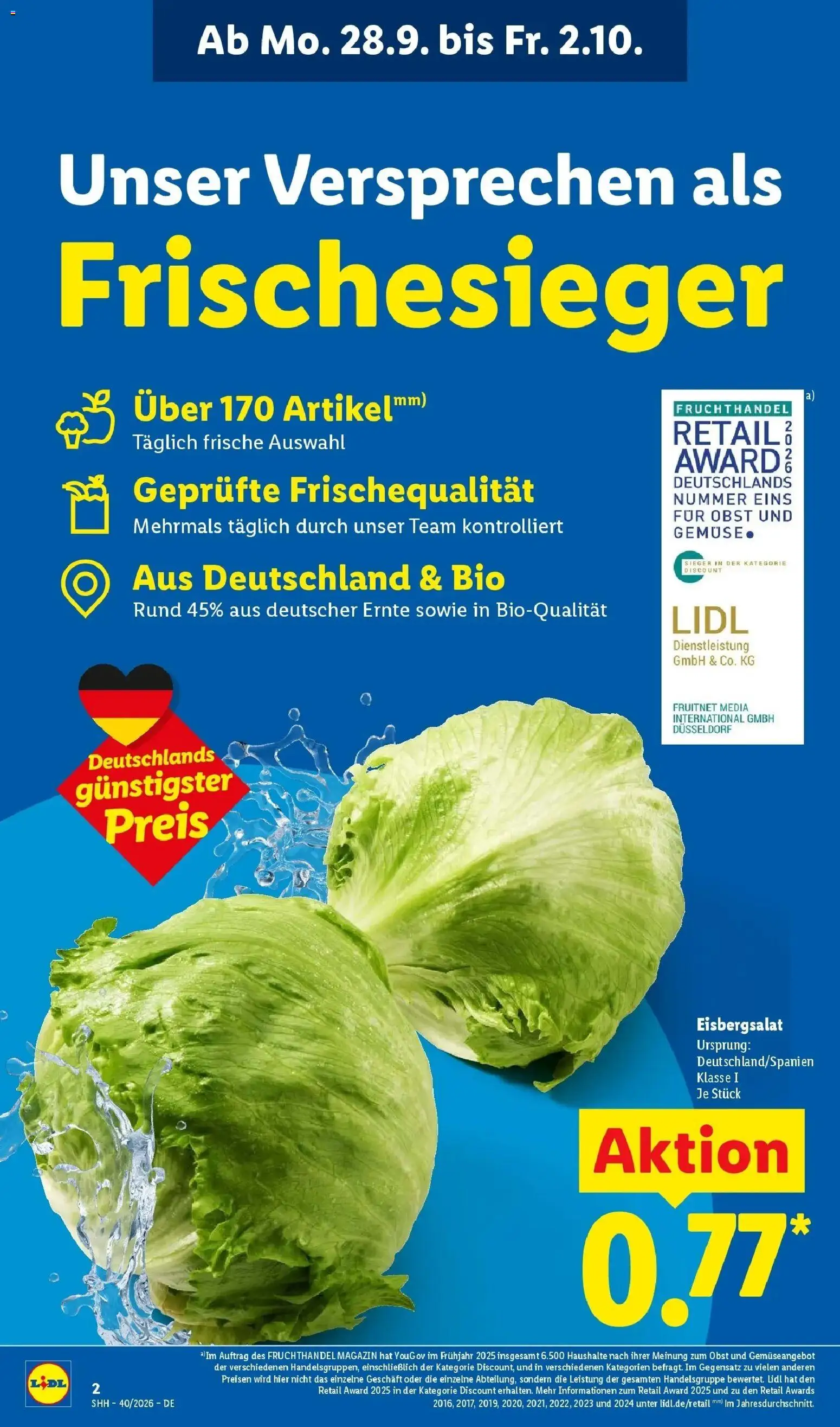 Lidl Prospekt Enkenbach-alsenborn – gültig ab 28.09.2026 | Seite: 2 | Produkte: Eisbergsalat, Gemüse, Obst, Magazin
