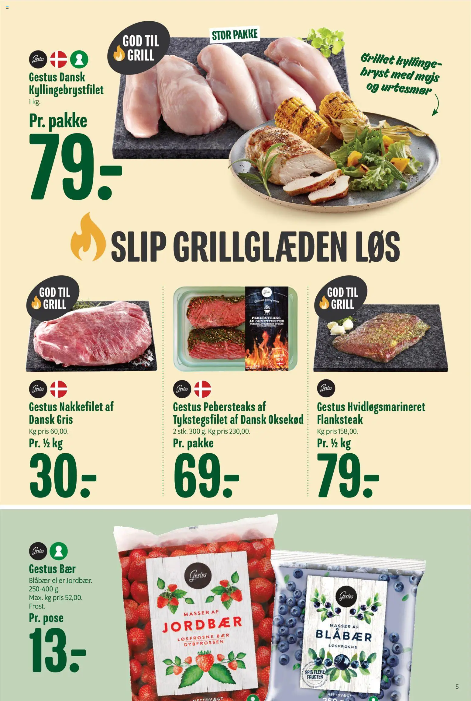 Min Købmand tilbudsavis – gyldig fra 31/07/2026 | Side: 5 | Produkter: Jordbær, Oksekød, Majs, Grill