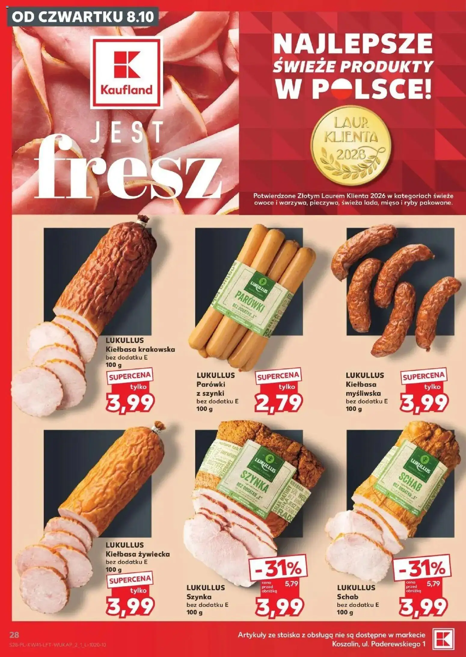 Kaufland aktualna gazetka od 08.10.2026 - od jutra PDF | Strona: 28 | Produkty: Kiełbasa, Schab, Parówki z szynki, Parówki