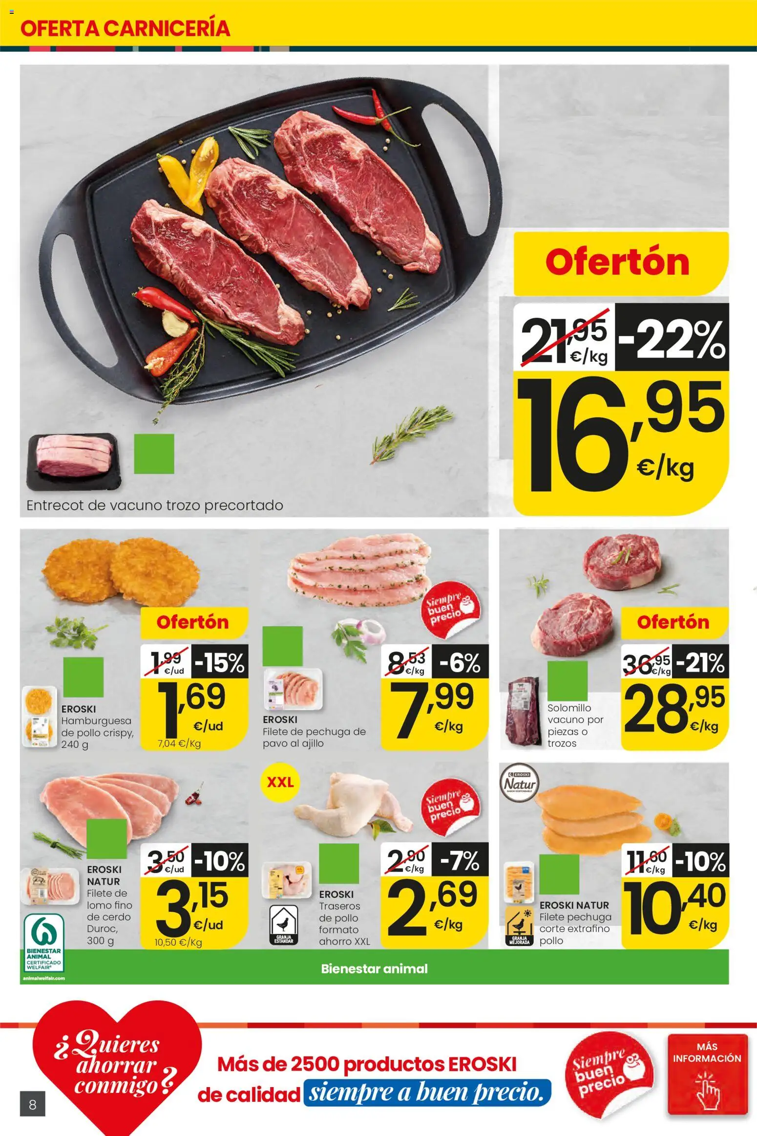 Eroski Ofertones de verano │ válido desde el 11.06.2026 | Página: 8 | Productos: Cerdo, Filete, Σοκολατούχο γάλα