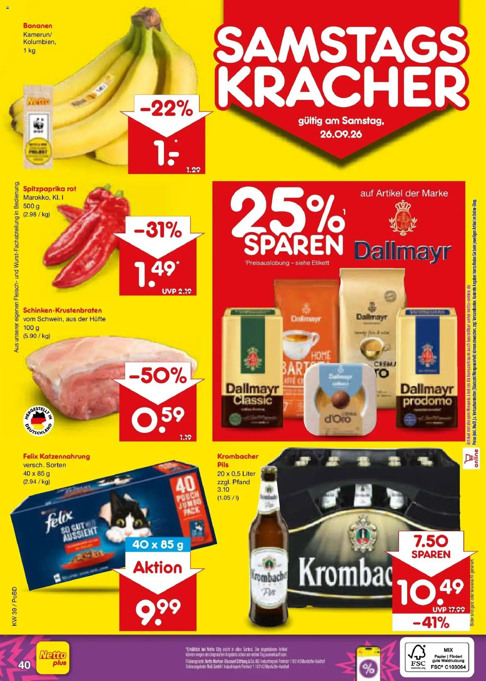 Netto Marken-Discount Prospekt Selb – gültig ab 21.09.2026 | Seite: 56 | Produkte: Bilder, Dallmayr, Krombacher, Fleisch