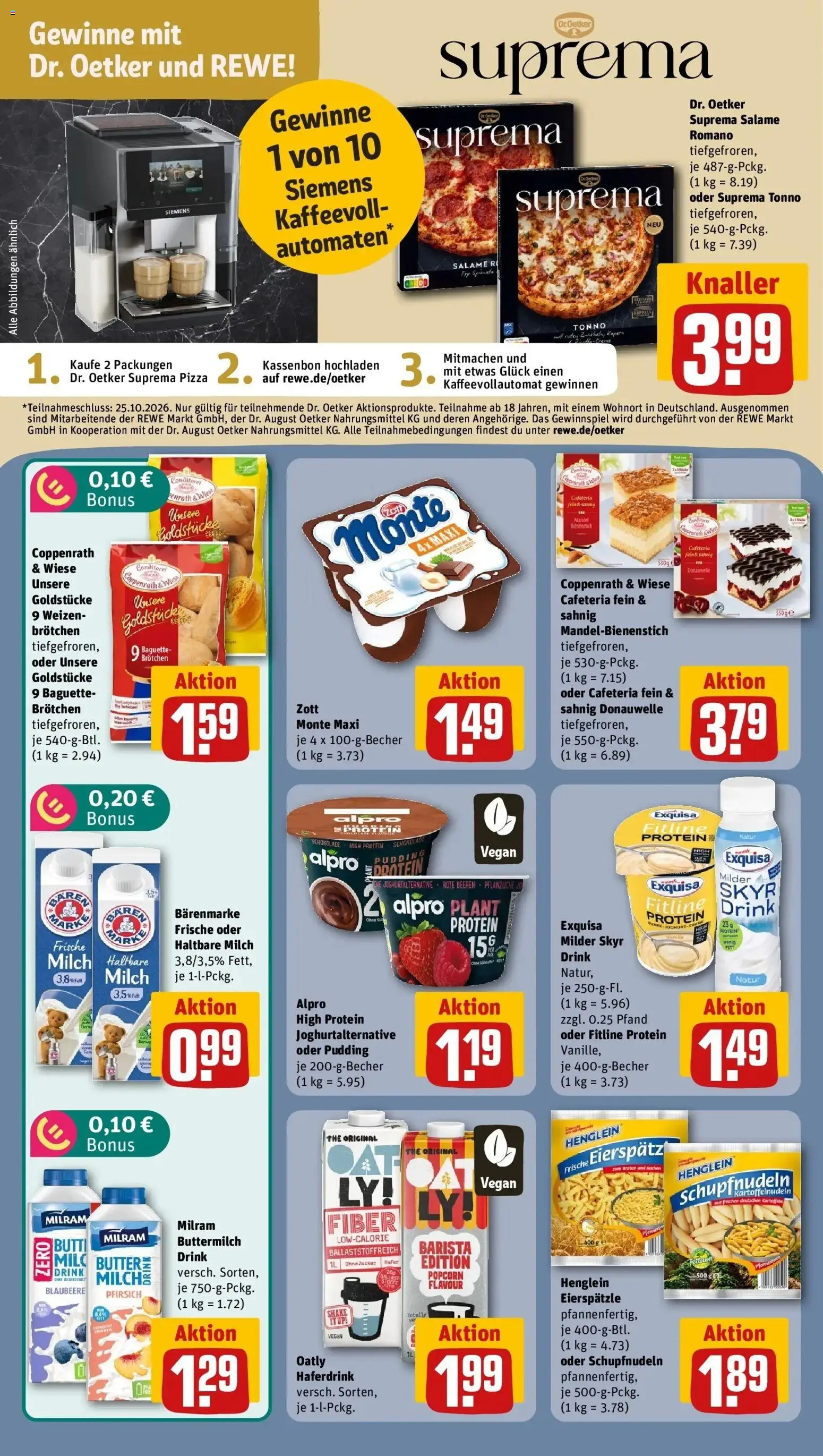 REWE Prospekt ab 05.10.2026 zum Blättern » Angebote | Seite: 12 | Produkte: Milram, Zucker, Pfirsich, Pizza