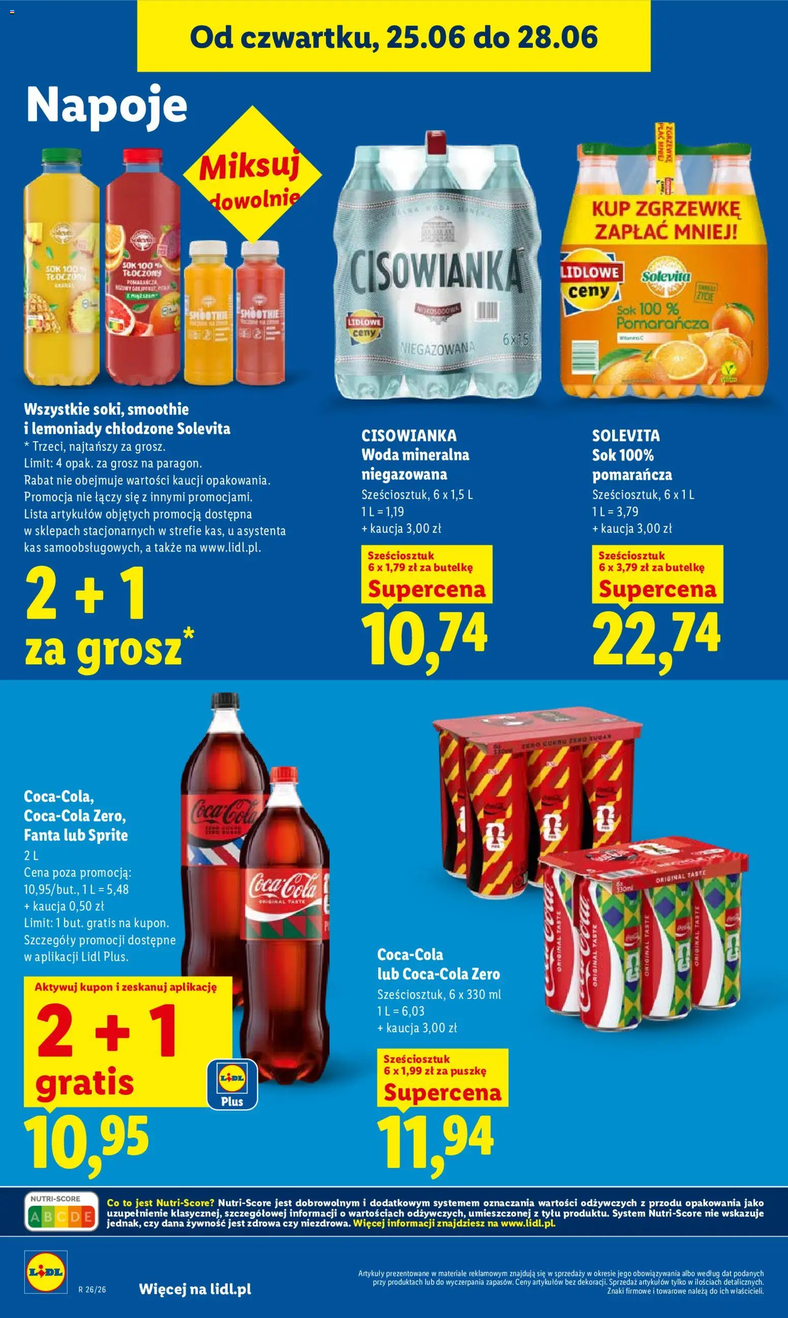 Lidl gazetka od 25.06.2026 | Strona: 70 | Produkty: Napoje, Sprite, Coca cola, Sok